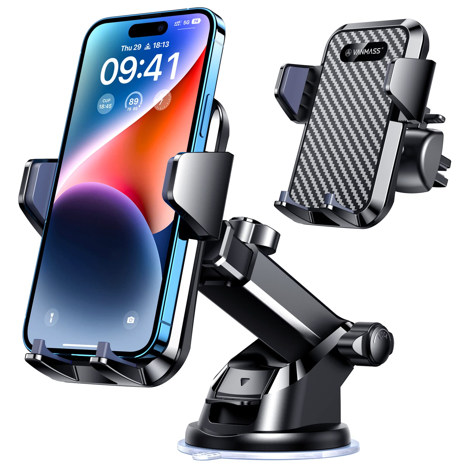 Vanmass 【85+Lbs Strongest Suction & Military-Grade  Ultimate Car Phone Mount【Patent & Safety Certs】 Cell Phone Holder Truck Stand For Dashboard Windshield Vent For Iphone 16 15 Pro Max 14 Samsung