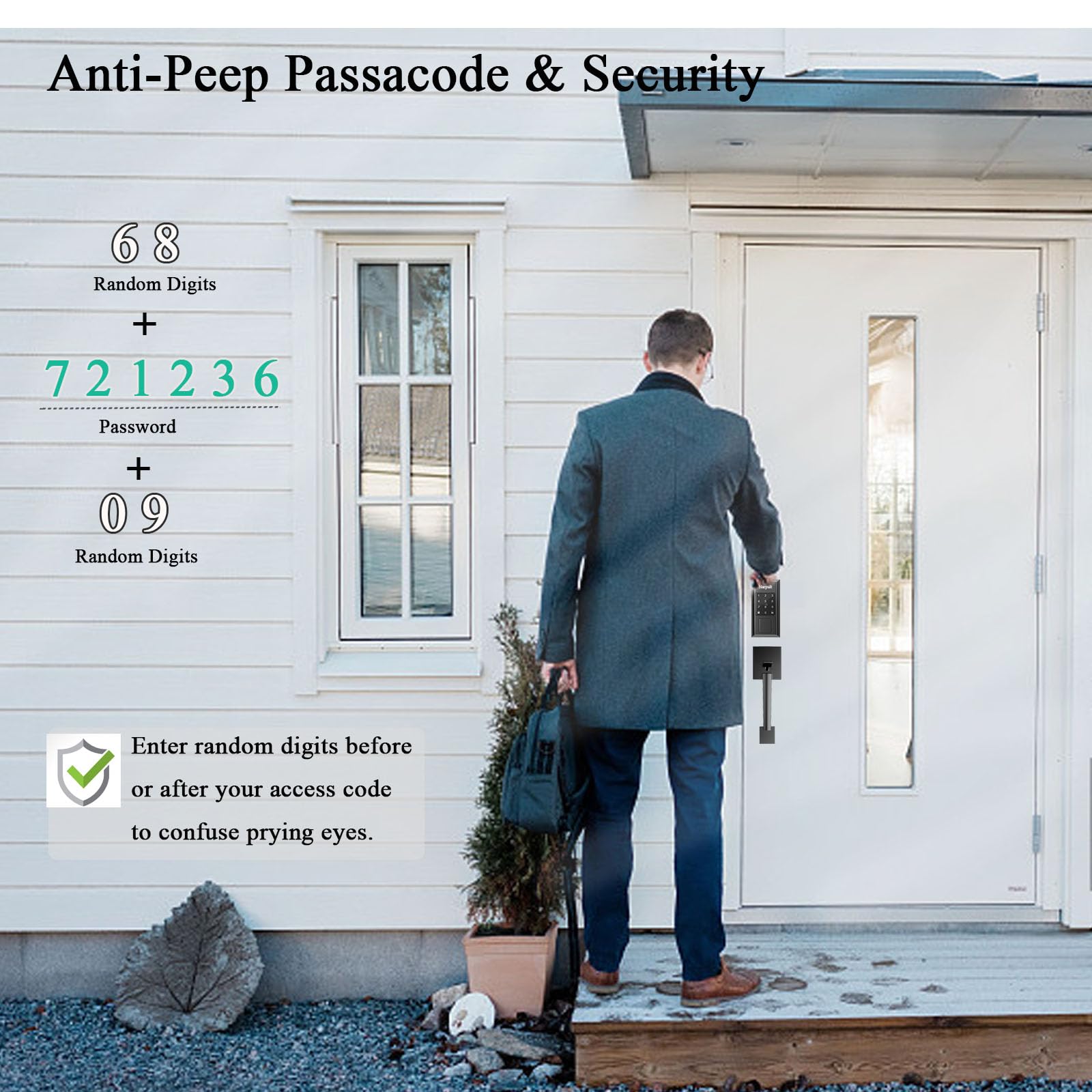 Narpult Keyless Entry Door Lock With Handle, Front Door Lock Set, Smart Lock With Handle Set, App Control Smart Deadbolt Door Locks, Matte Black