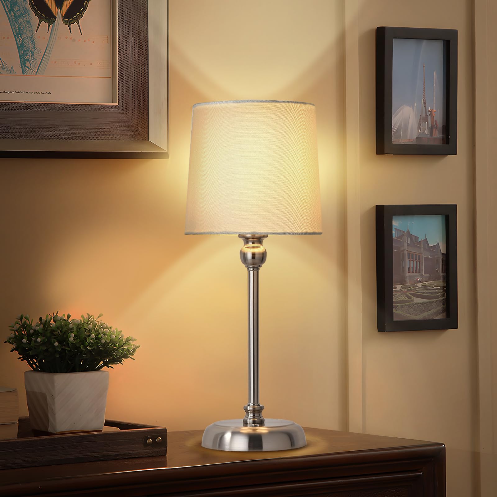 Baizhou Cordless Led Table Lamp, 6000Mah Rechargeable Bedside Small Lamp For Bedroom, Portable Touch Stepless Dimmable Battery Operated Lamp, Ambient Light For Patio Restaurant(Brushed Nickel H)