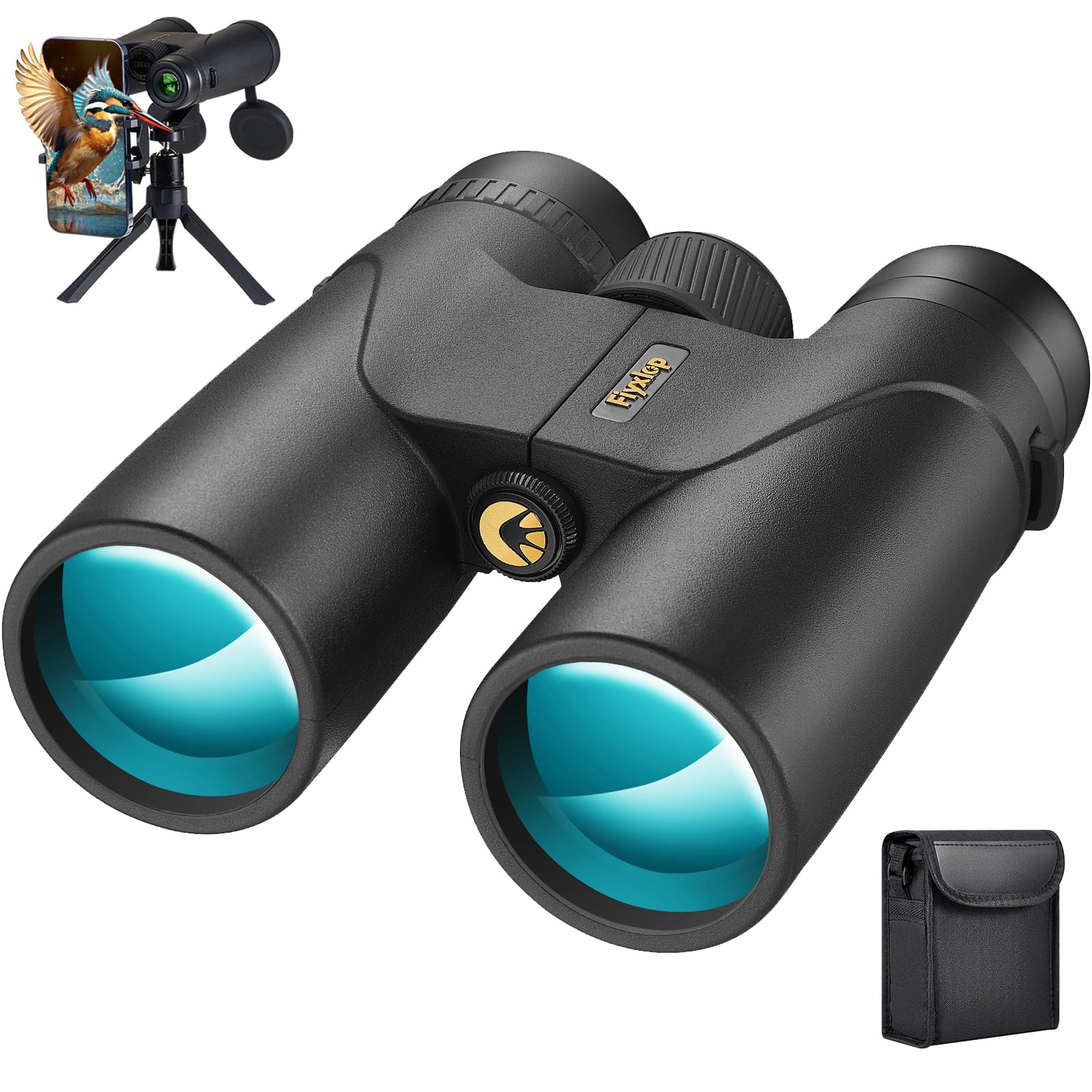 Fiyxlop 12X42 Hd Binoculars For Adults - Bak4 Prism And Fmc Lens, Phone Adapter + Tripod For Bird Watching, Cruise Ships, Concerts, Hunting, Hiking, Wildlife Observation