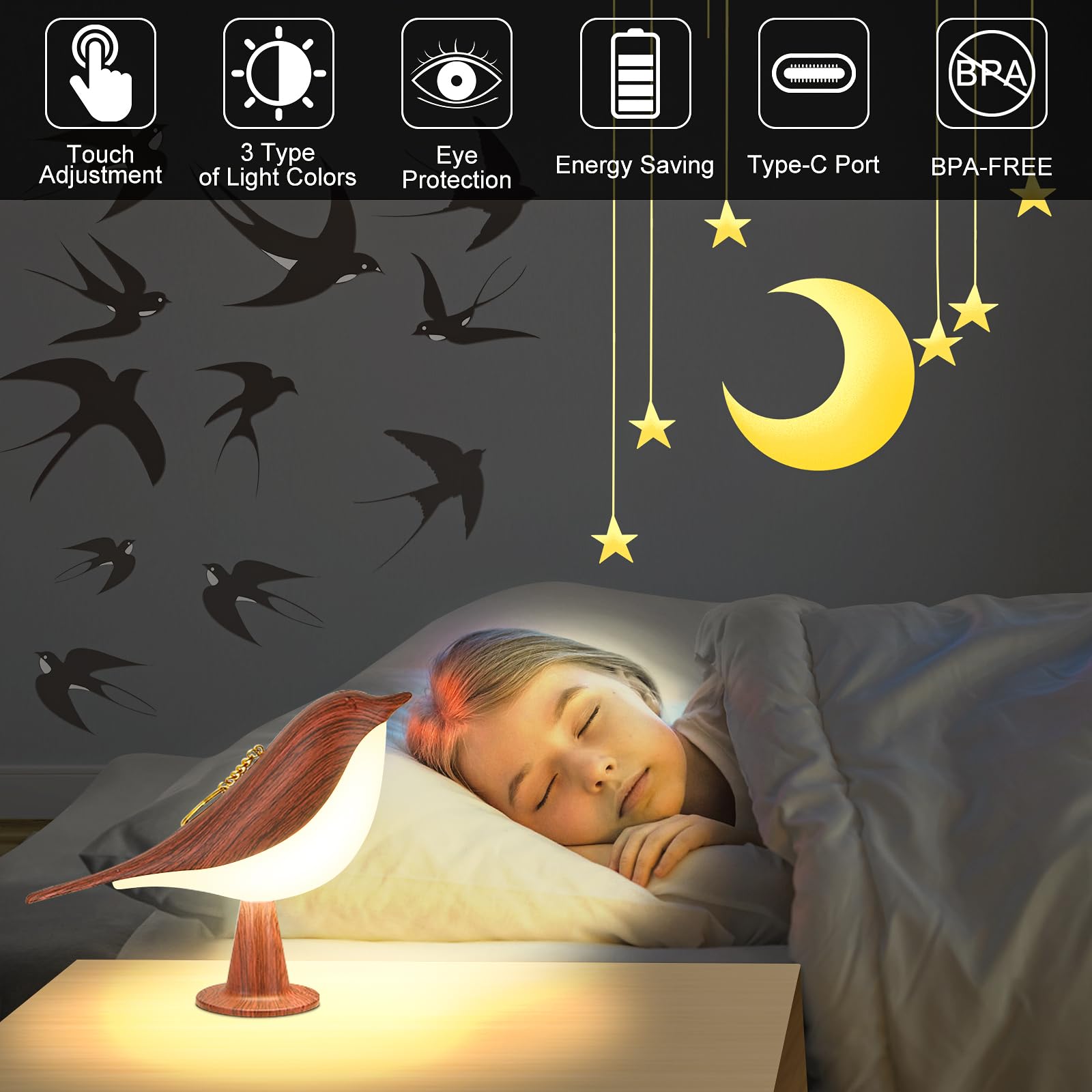 Godenba Small Cordless Bird Lamp, Touch Night Light With 3 Color Temperature/Dimmer Brightness/Touch Sensor/Aroma Diffuser, Rechargeable Battery Hummingbird Lamp For Kids, Bedside, Small Place (1Pack)