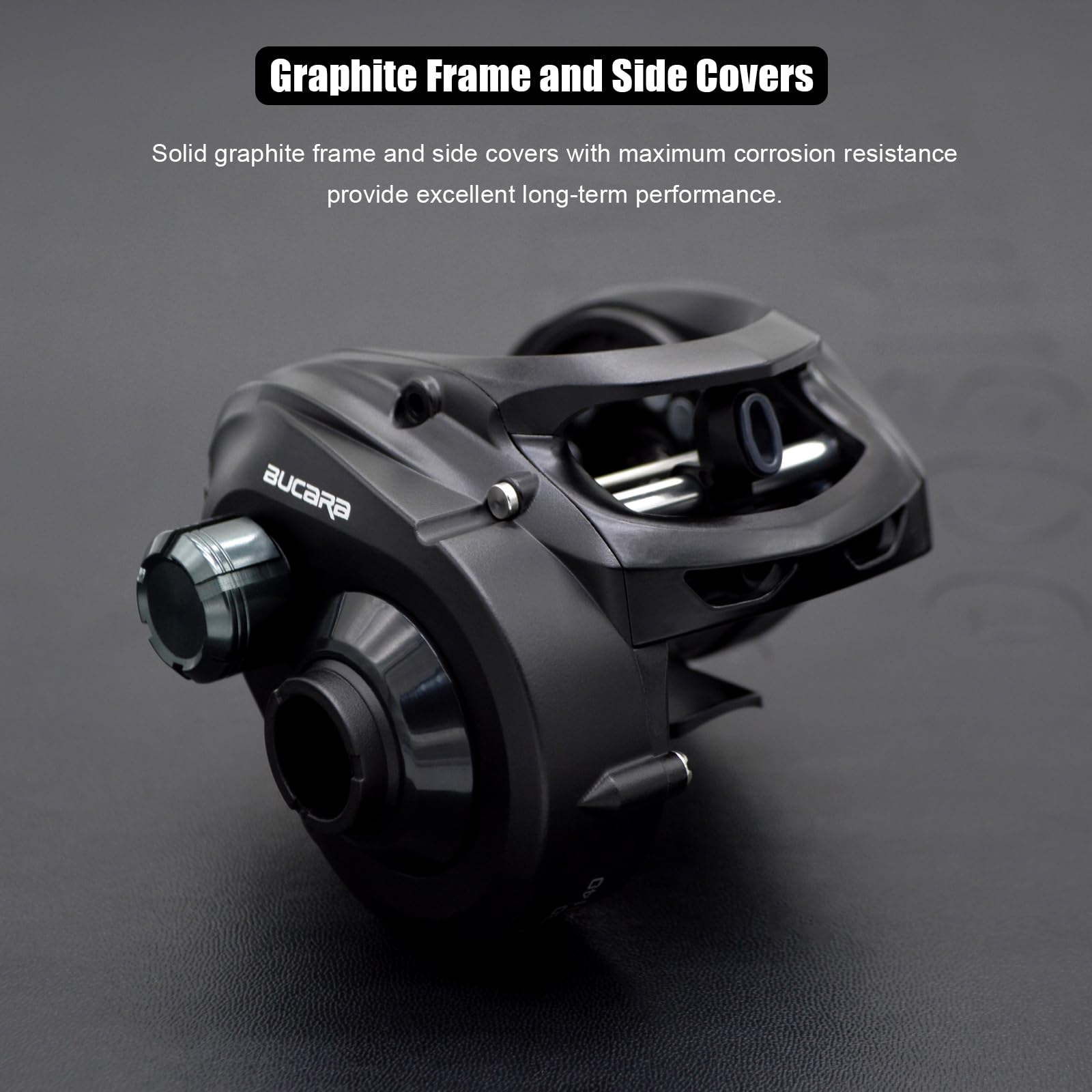 Camekoon Bucara 300 Baitcasting Reel, Wider Graphite Frame, 7+1 Stainless Steel Ball Bearings, 35 Lb Carbon Drag, 10 Button Magnetic Braking System, Short Main Shaft, Low Profile Casting Fishing Reel