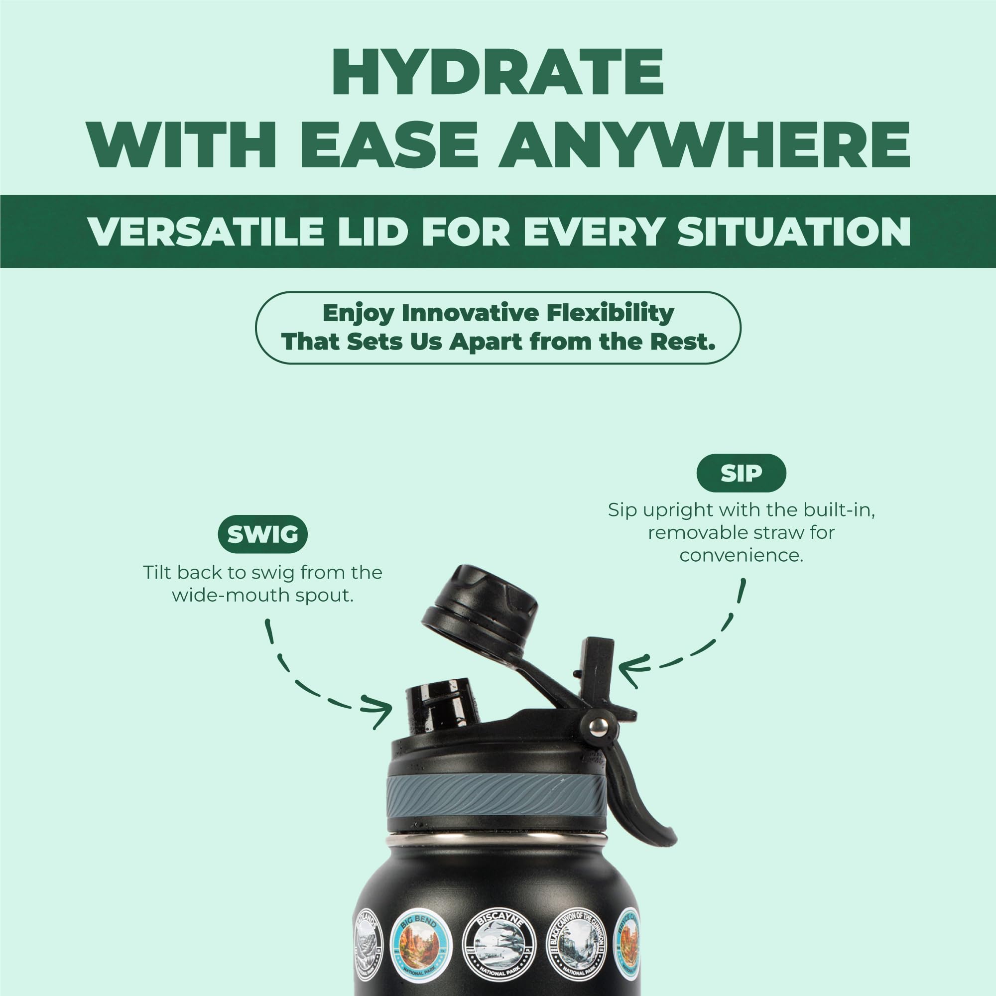 National Parks Water Bottle: Your Ultimate Hydration & Bucket List Kit (Features 2 Lids, Adventure