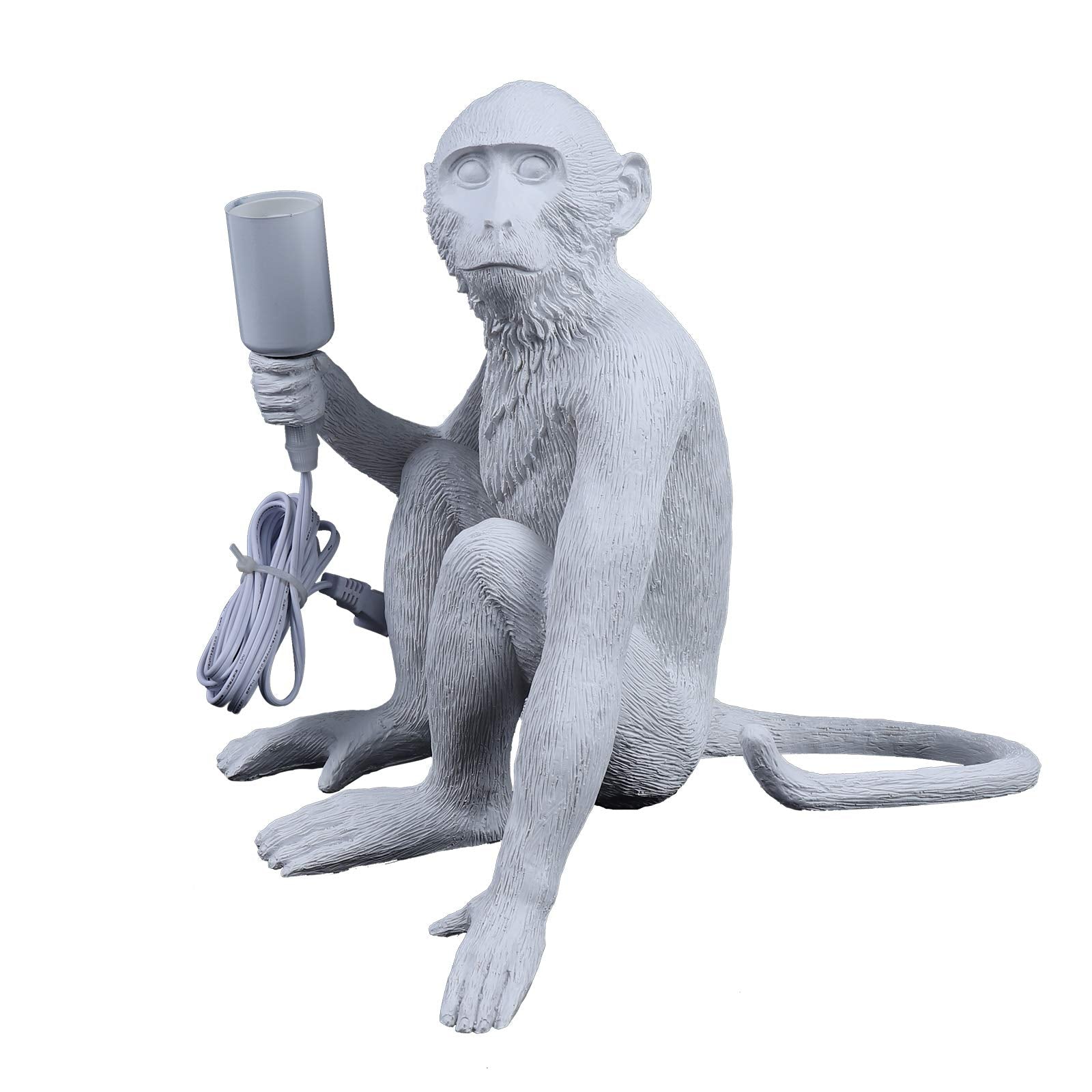 Tiardocge Modern Table Light, Resin Sitting Monkey Desk Lamp, Animal Bedside Led Light For Living Room, Bedroom, Kids Room, Office, College Dorm (White)