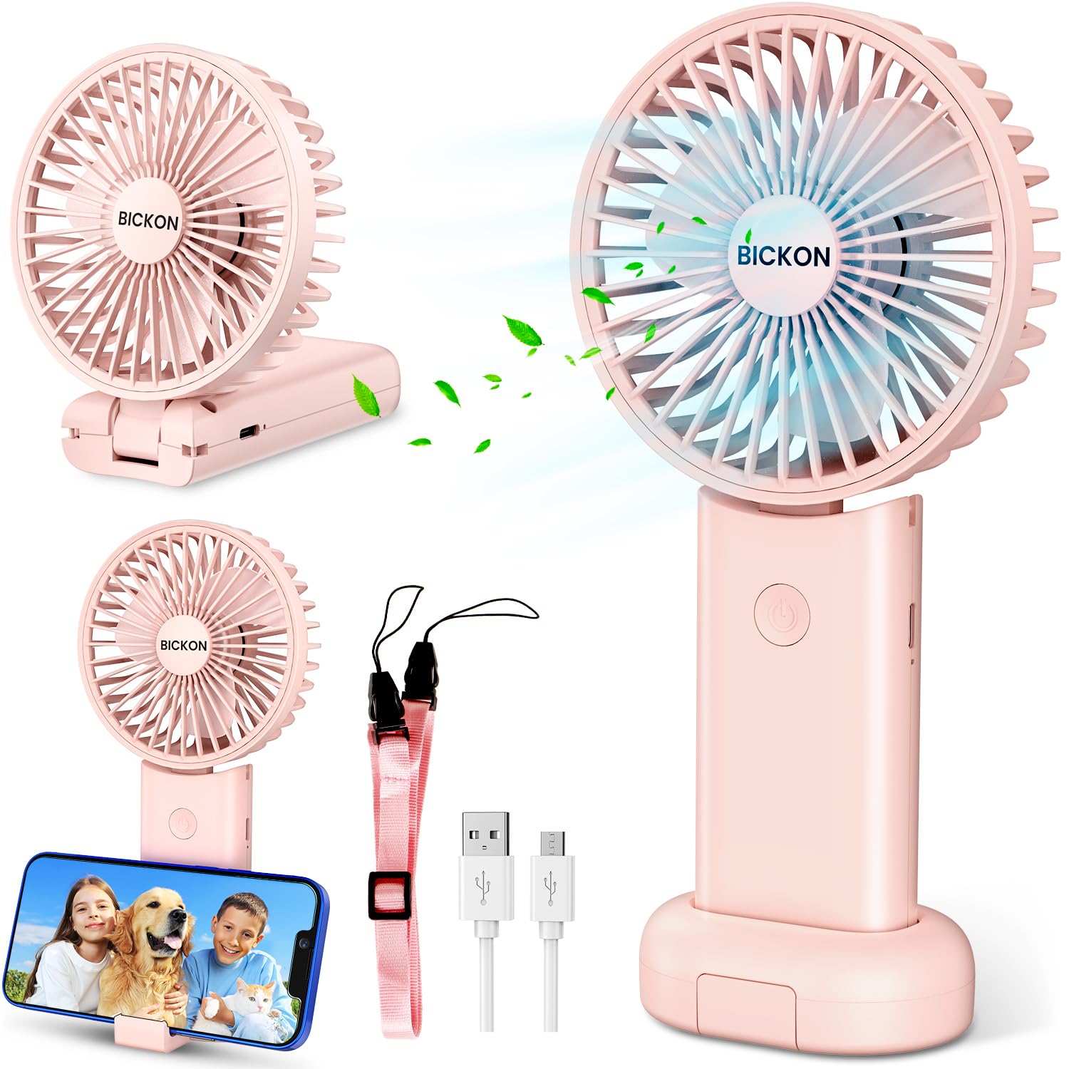 Handheld Portable Fan With Usb Rechargeable Battery, 3 Adjustable Speed Personal Desk Table Fan - Koospark