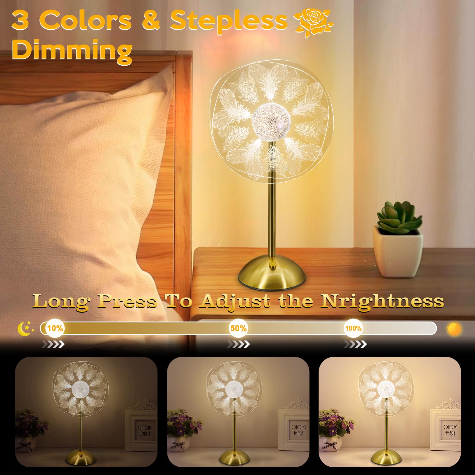 Tynled Microphone Table Lamp, 3 Colors Small Touch Lamp For Bedrooms Stepless Dimming Cordless Lamp Unique Battery Operated Lamp Perfect Birthday For Mother Women Girl