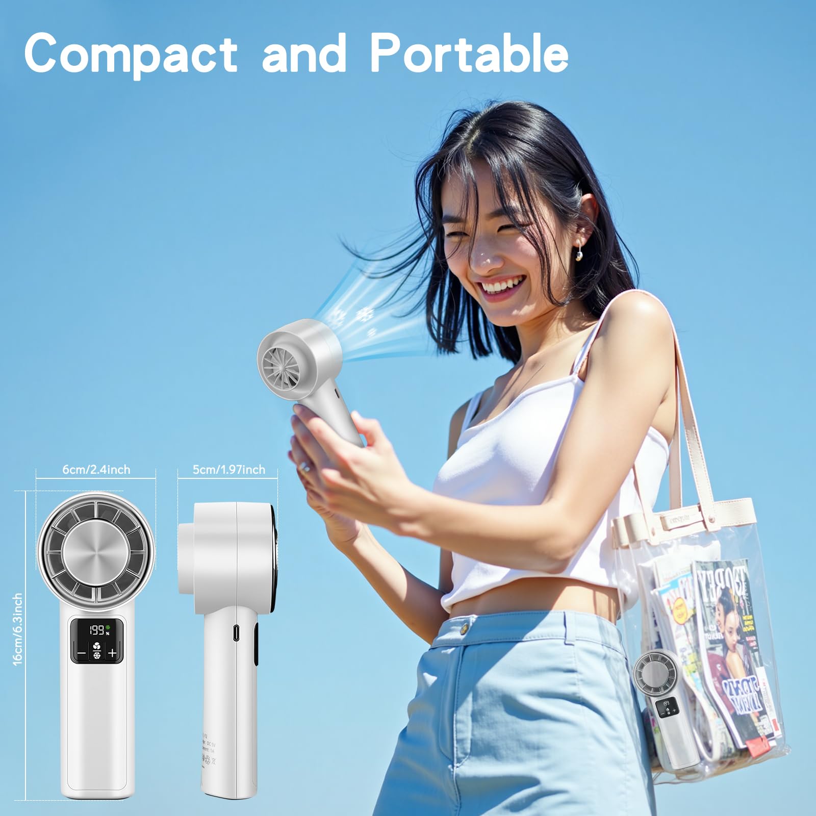 Handheld Turbo Fan With Ice Cooler, Rechargeable Personal Fans, 1-199 Adjustable Speed, Powerful