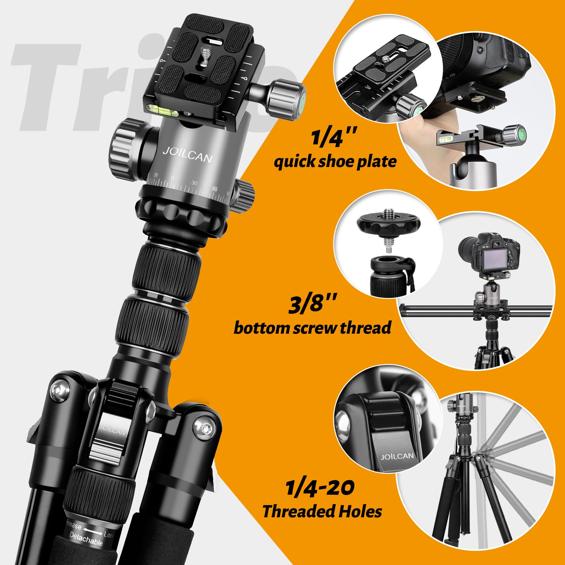 Joilcan Tripod For Camera, 81" Aluminum Camera Tripod Monopod, Heavy Duty Travel Tripods For Spotting Scope Binoculars Laser Level, Payload 35Lb