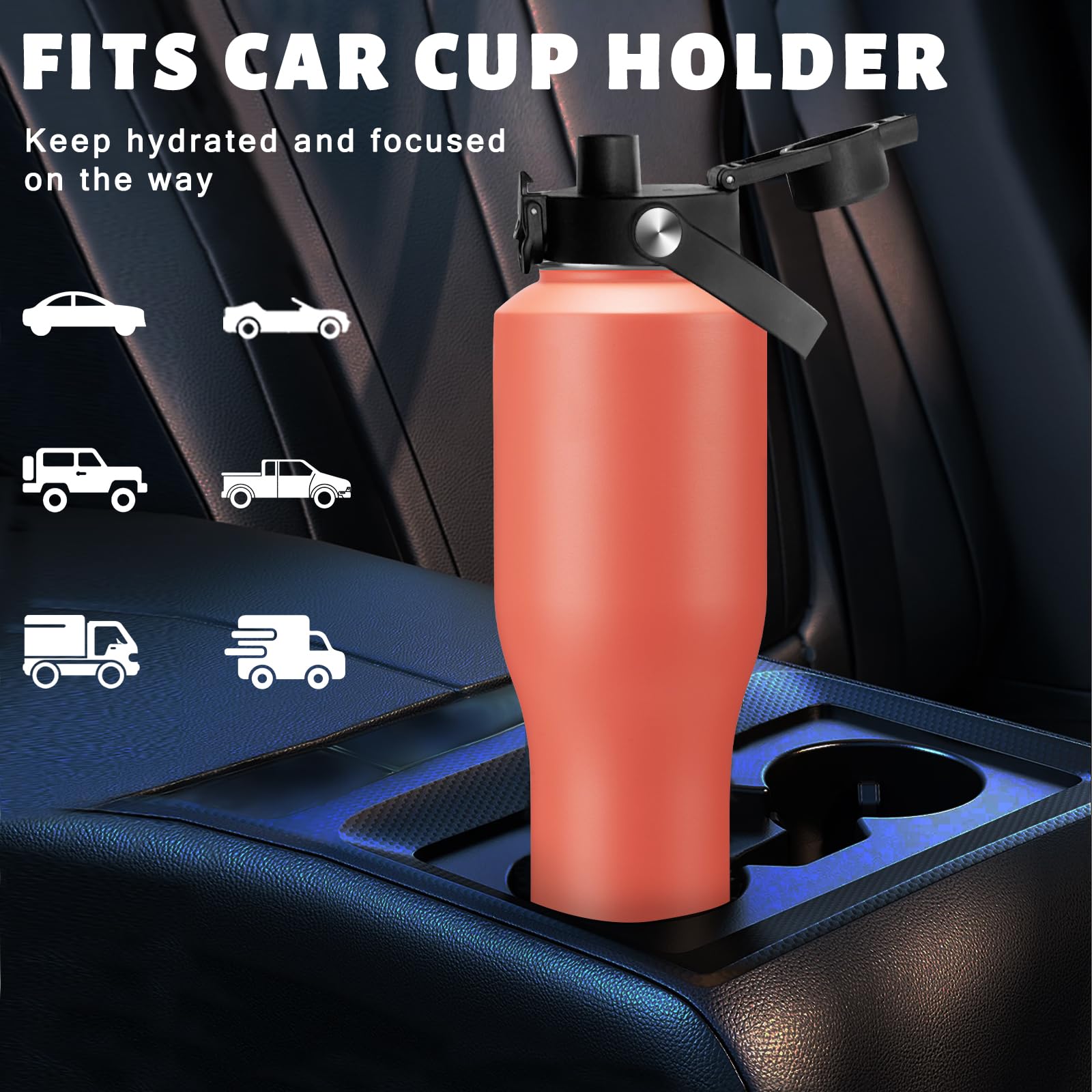 Insulated Water Bottle 40 Oz With Straw - Stainless Steel Tumbler W/Paracord Handle, Straw Lid