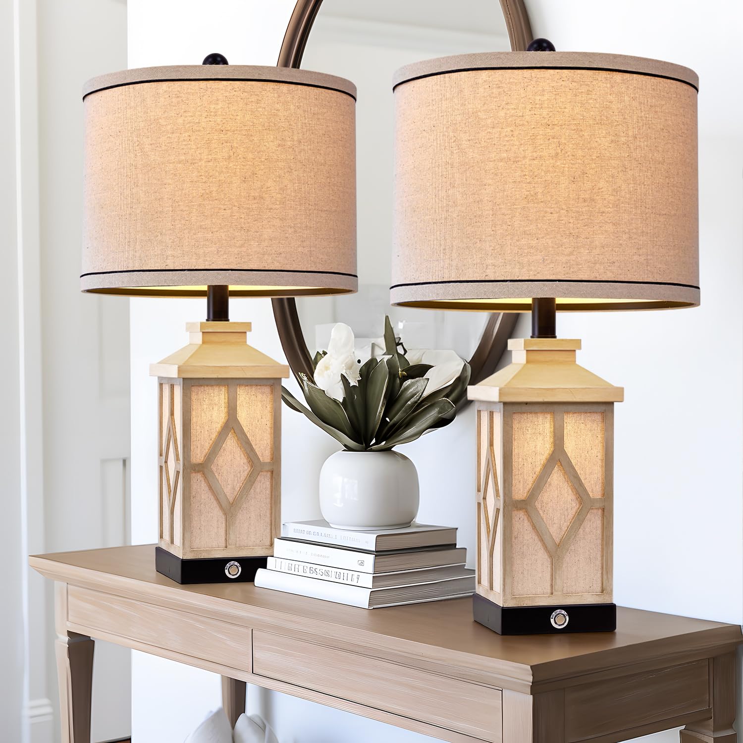 G-Safava 23.5" Touch Table Lamps Set Of 2 For Living Room - Farmhouse Bedside With Usb A+C Charging Ports, 3-Way Dimmable White, Retro For Night Stands, Boho Bedroom
