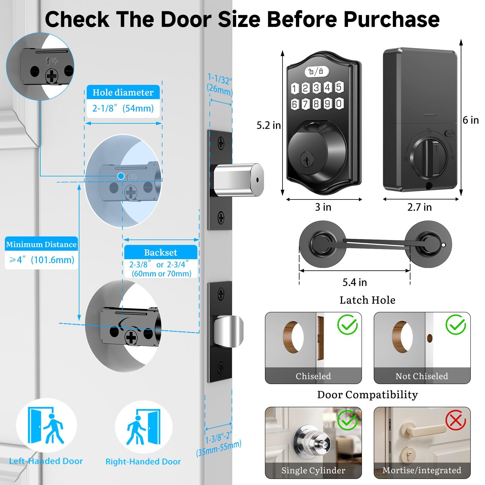 Nbfrutk Keyless Entry Door Lock Deadbolt With Handle Set- Front Door Fingerprint Smart Locks With 2 Lever Handles-Keypad Code Deadbolt -App Control,Auto Lock,Easy To Install