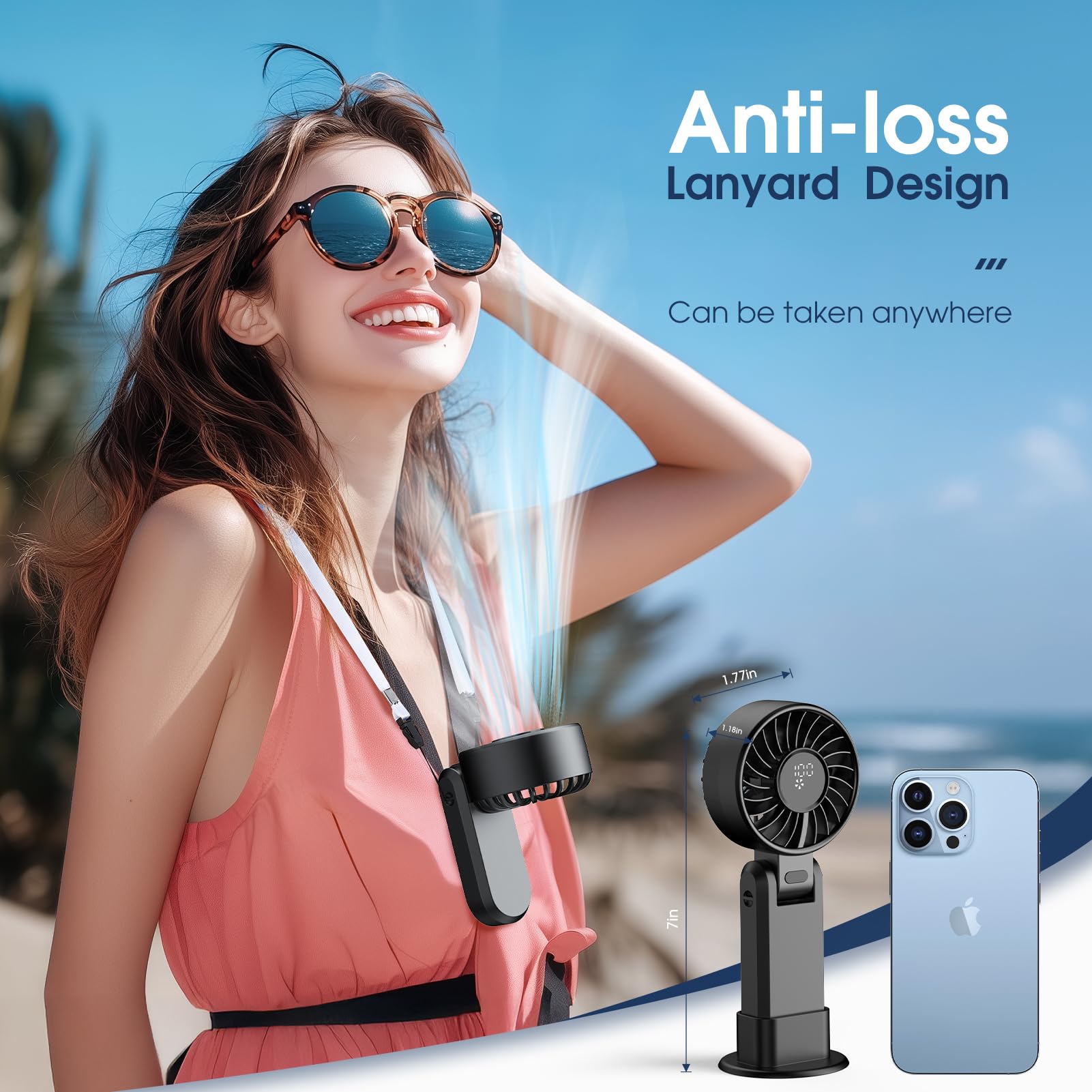 Portable Handheld Turbo Fans For Travel, High-Speed Motor, Rechargeable Hand Held Fan, 5 Speed,180°F