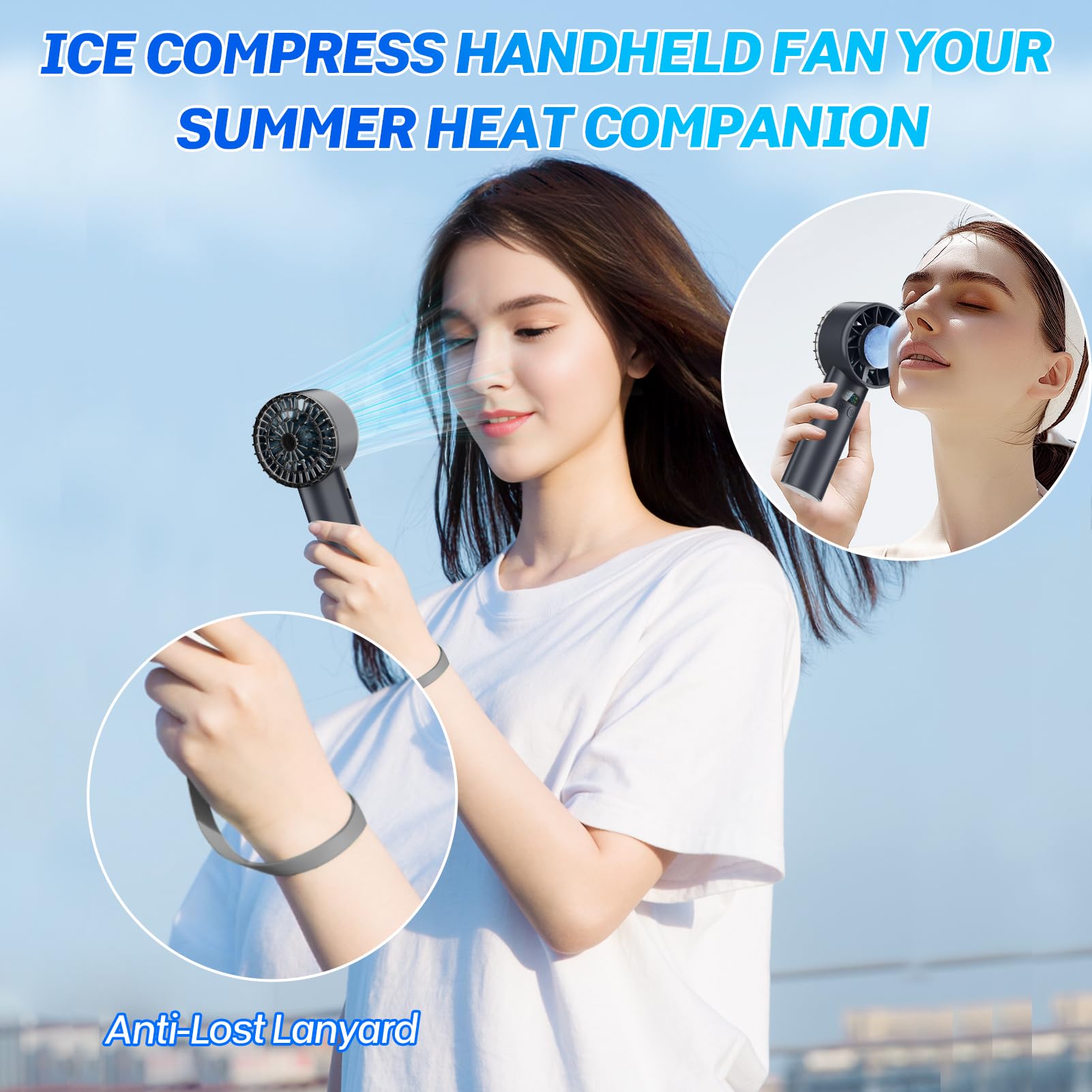 Portable Handheld Ice Fan, Turbo Cooling Fans, 5200Mah, 100 Gear Hurricane Wind, Anc Silent Motor