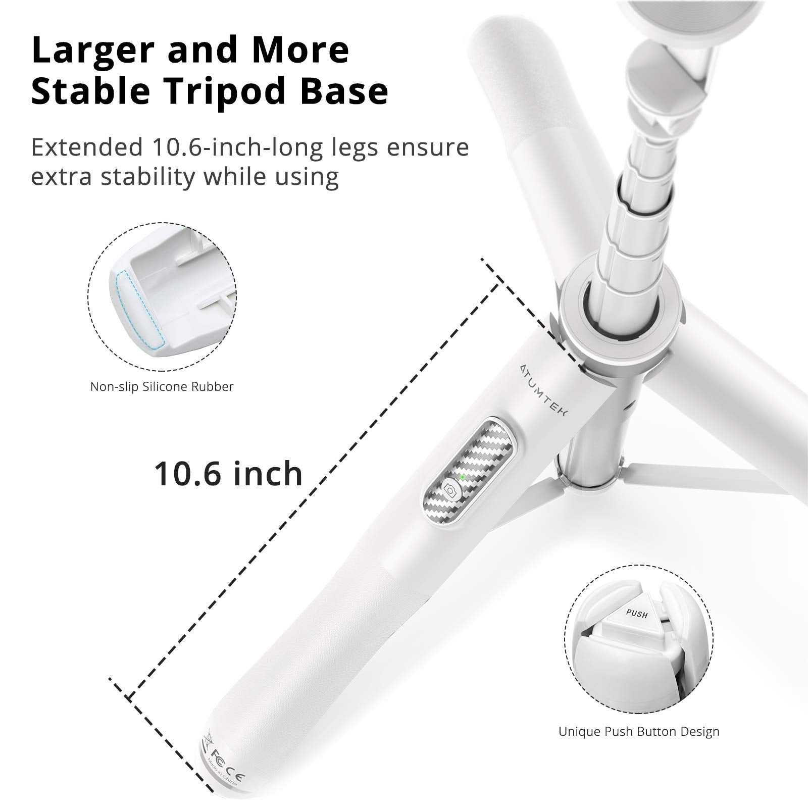 Atumtek 51" Selfie Stick Tripod, All In One Extendable Phone Tripod Stand With Bluetooth Remote 360° Rotation For Iphone And Android Phone Selfies, Video Recording, Vlogging, Live Streaming, White