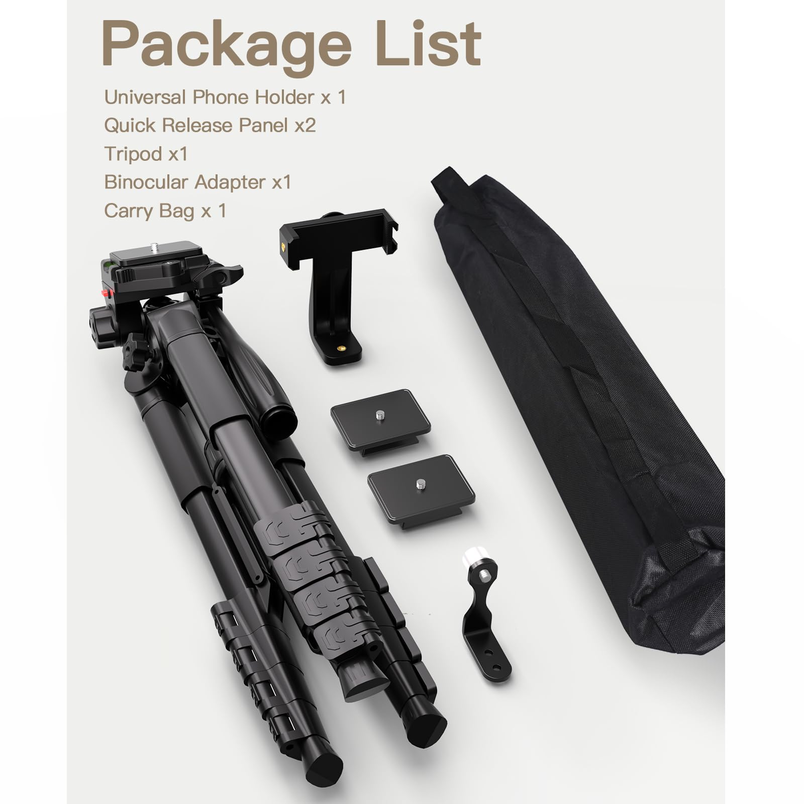 Arsoer 69” Tripod For Spotting Scopes, Binocular & Camera, Includes Binocular Adapter, 2 Qr Plates, Phone Holder & Carry Bag, Ideal For Bird Watching, Hunting, Wildlife Viewing & Target Shooting