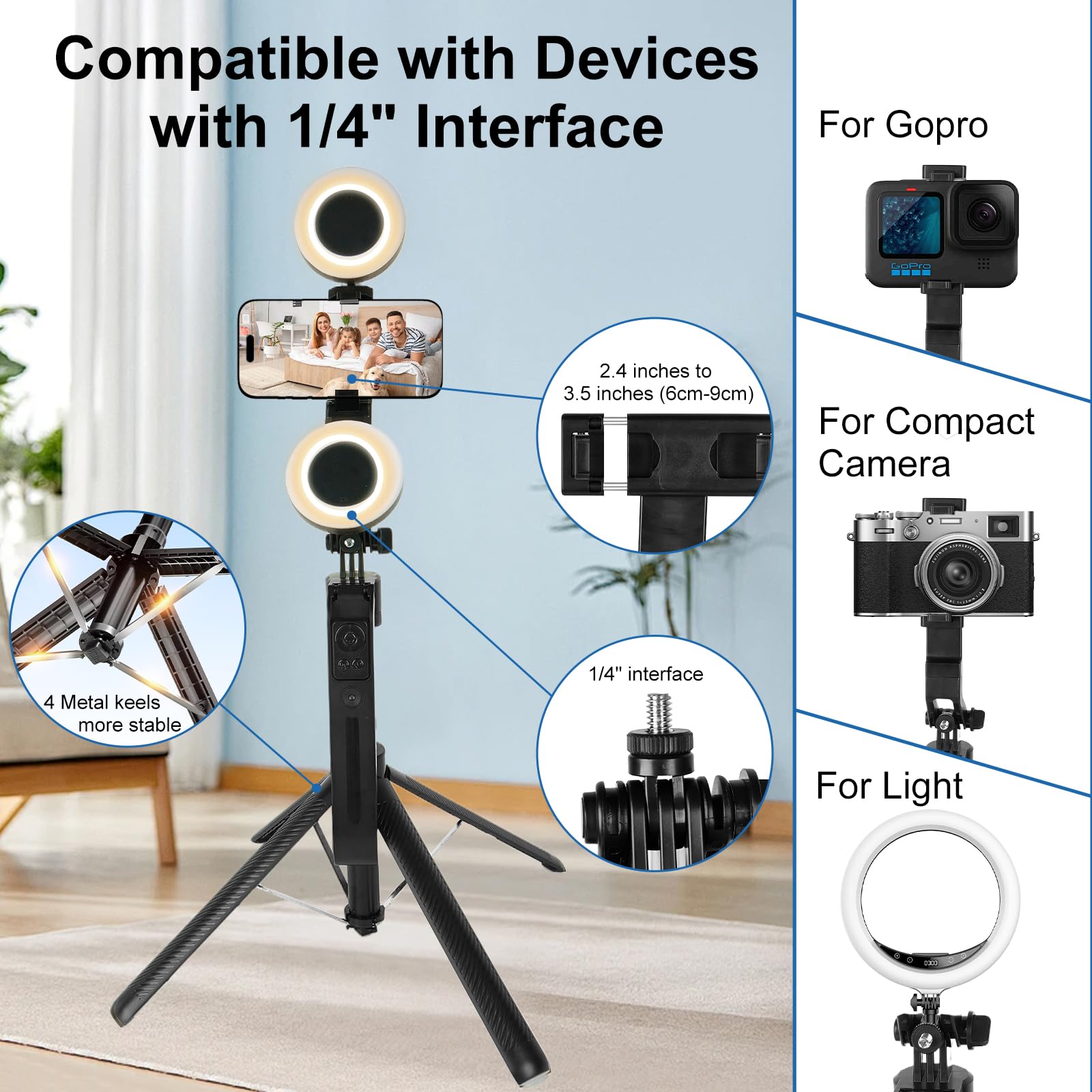 Bizisofon 70.9" Auto Face Tracking Tripod 360° Rotation With Stand & Light, Phone Camera Holder Stand With Remote & Gesture Control, Extendable Selfie Stick For Gopro/Travel/Vlog/Video/Tiktok/Live Streaming
