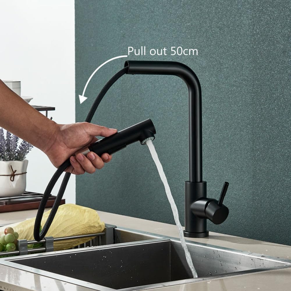 Multiple Options Faucets Kitchen Faucet With Pull Out Sprayer Single Hole Single Handle Commercial Faucet For Bar Sink 2 Outlet Mode Modern 360 Swivel Spout Stainless Steel Utility Laundry Mixer Tap
