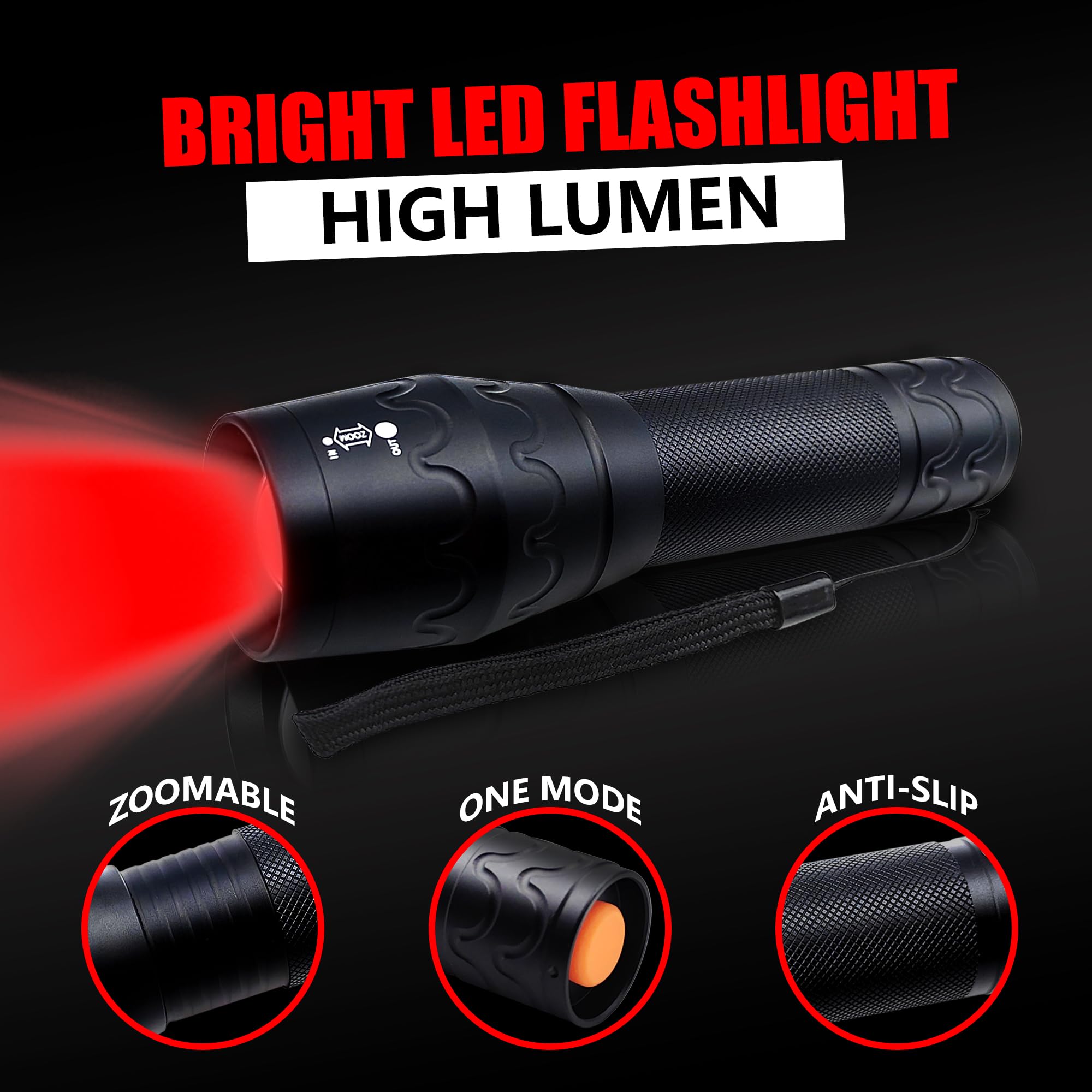Fadomall Red Light Led Flashlight Adjustable Focus Single Mode Red Hunting Torch For Astronomy, Aviation, Night Observation, 2 Pack