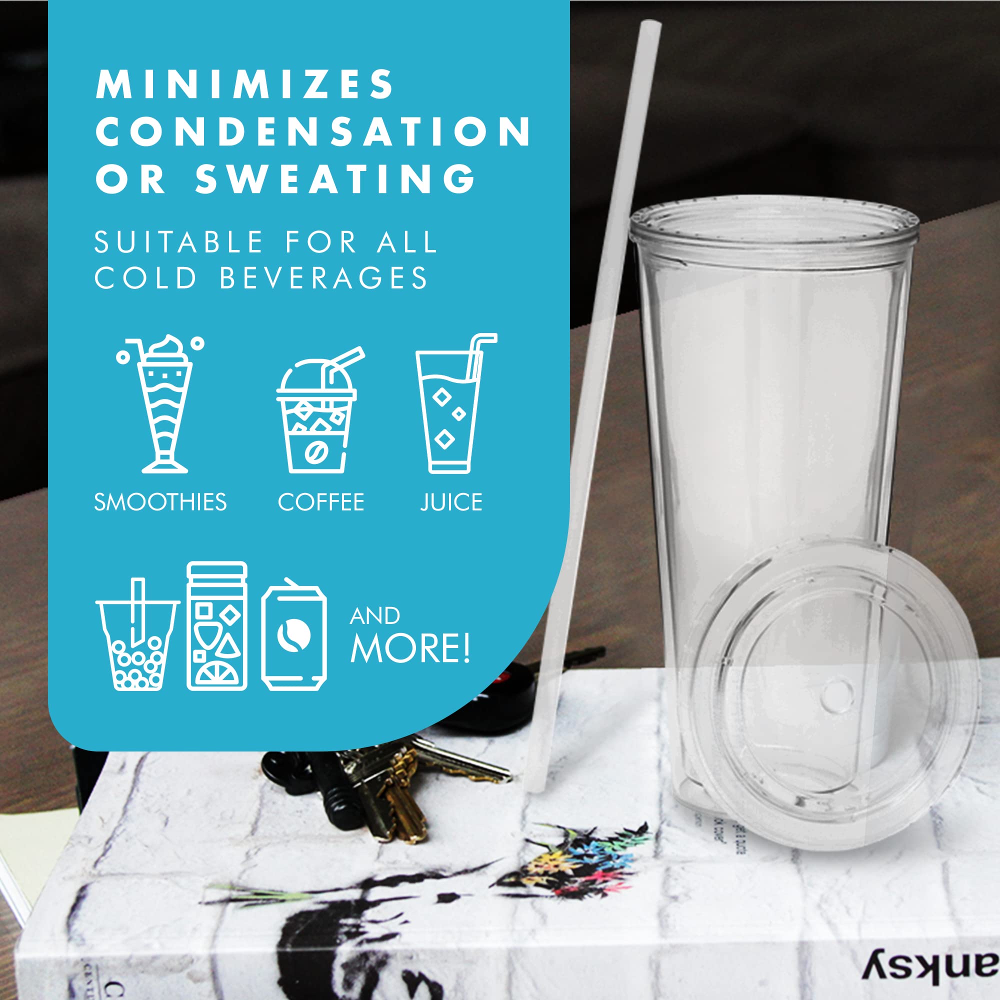 Simple Green Solutions - Acrylic Double Wall Reusable Cups With Lids And Straws For Cold Drinks