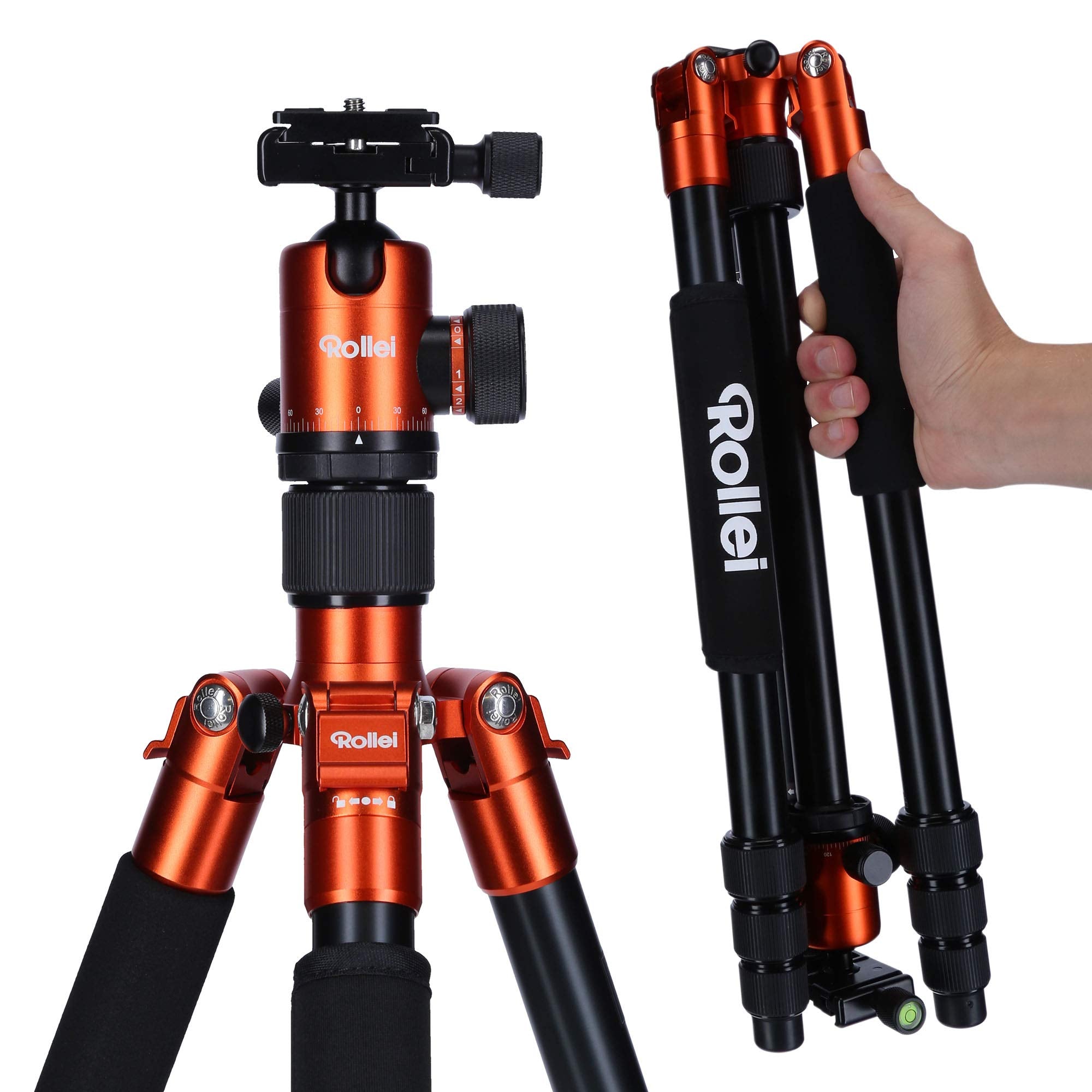 Rollei C5I - Aluminum Tripod With Panoramic Ball Head - Arca Swiss Compatible - Max. Load 8 Kg - Orange