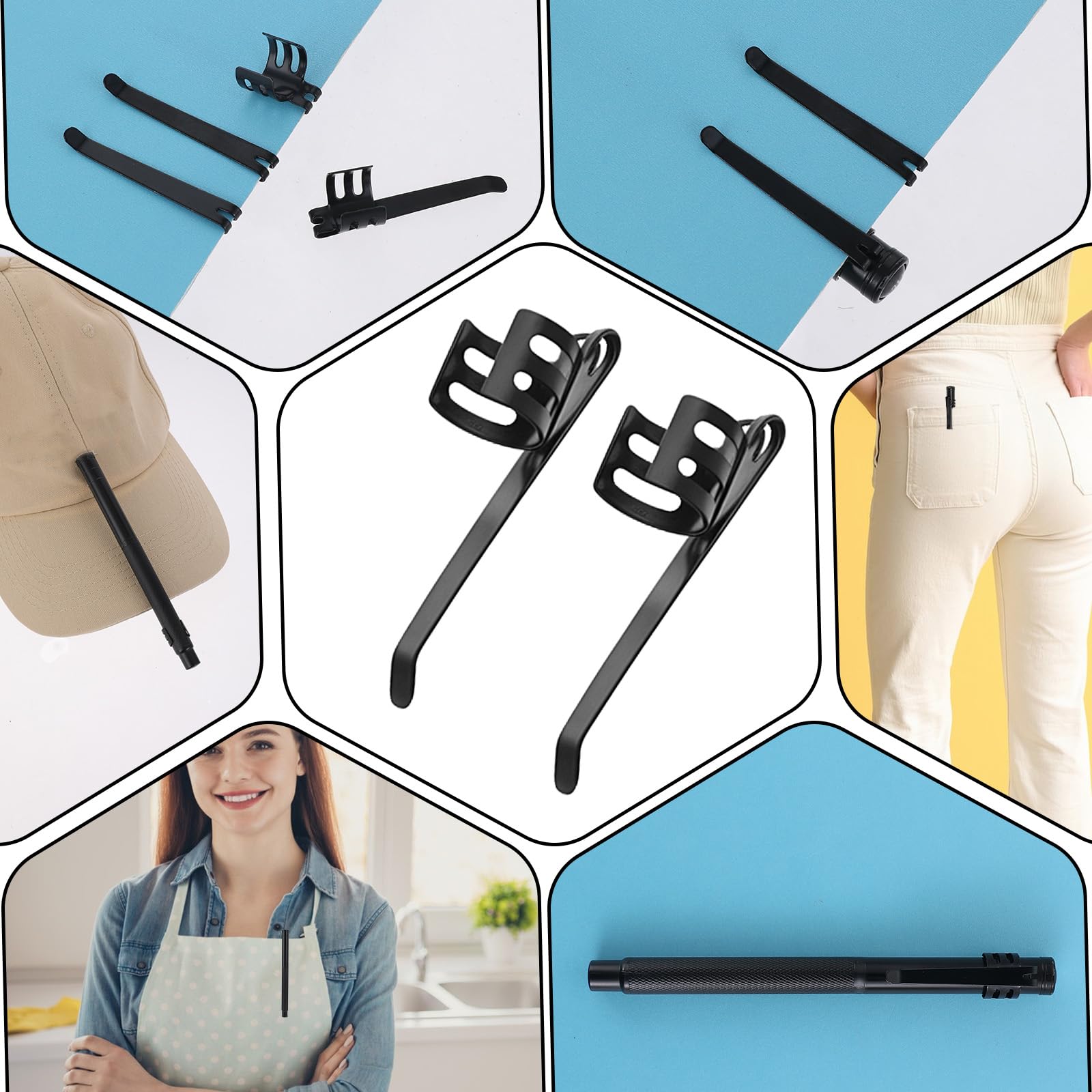 Innohhustle 20 Pieces Flashlight Clip Black Pocket Clip Portable Penlight Replacement Clip Removable Pen Light Accessory Stainless Steel Flashlight Clip Penlight Replacement Parts For Flashlights Keychain Lights