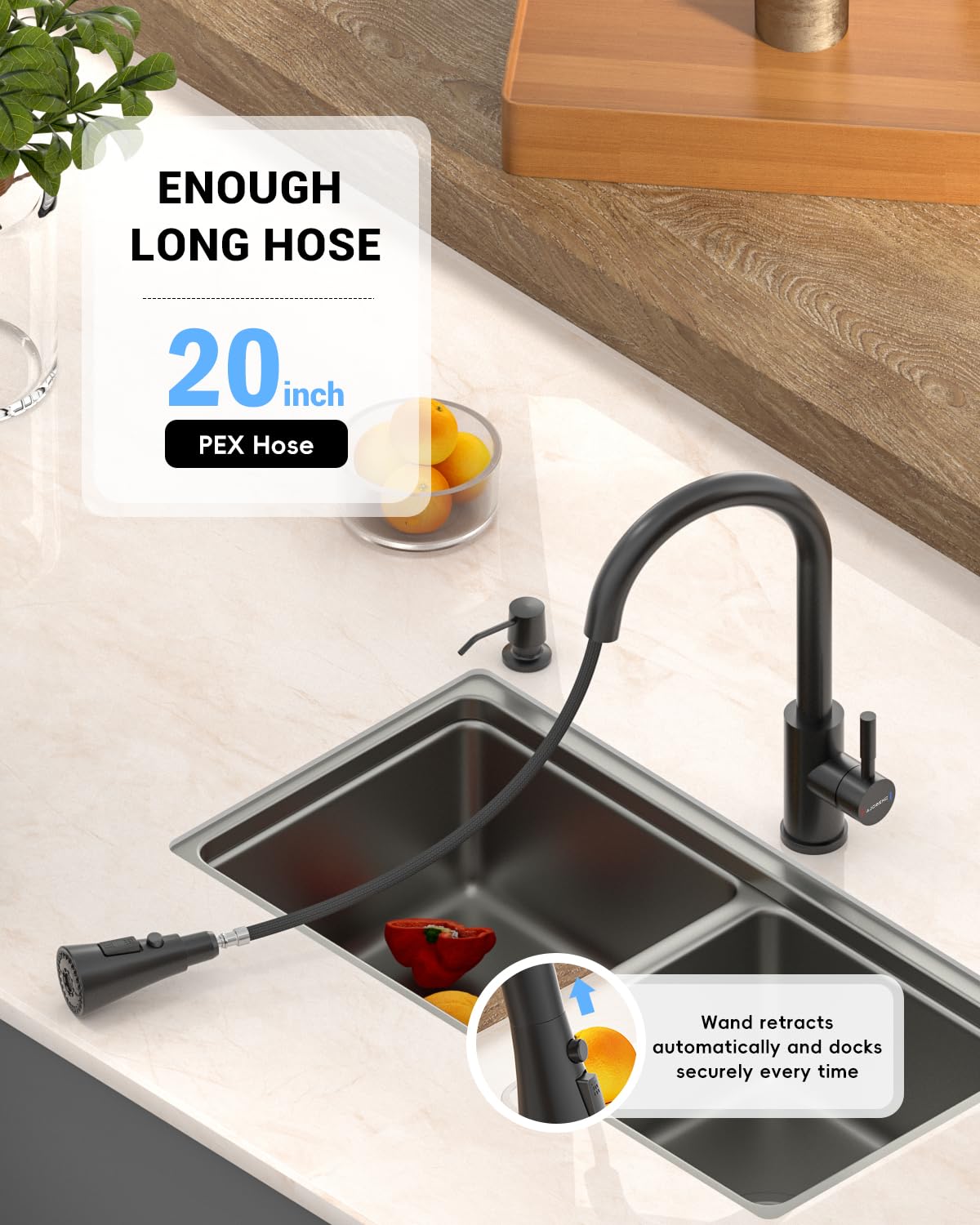 Ajo Bend Touchless Matte Black Kitchen Sink Faucet With Pull Down Sprayer, Motion Sensor Touch On Faucets For Kitchen Sink, 360° Swivel Spout