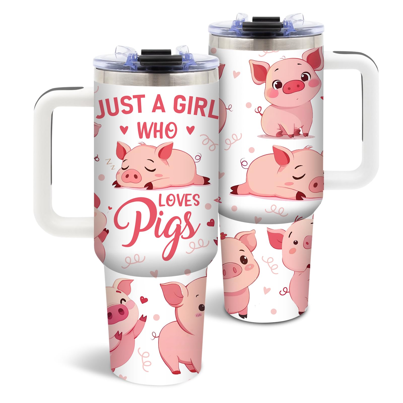 40 Oz Pig Tumbler With Handle And Straw, Just A Girl Who Loves Pig Tumbler, Cute Stainless Steel