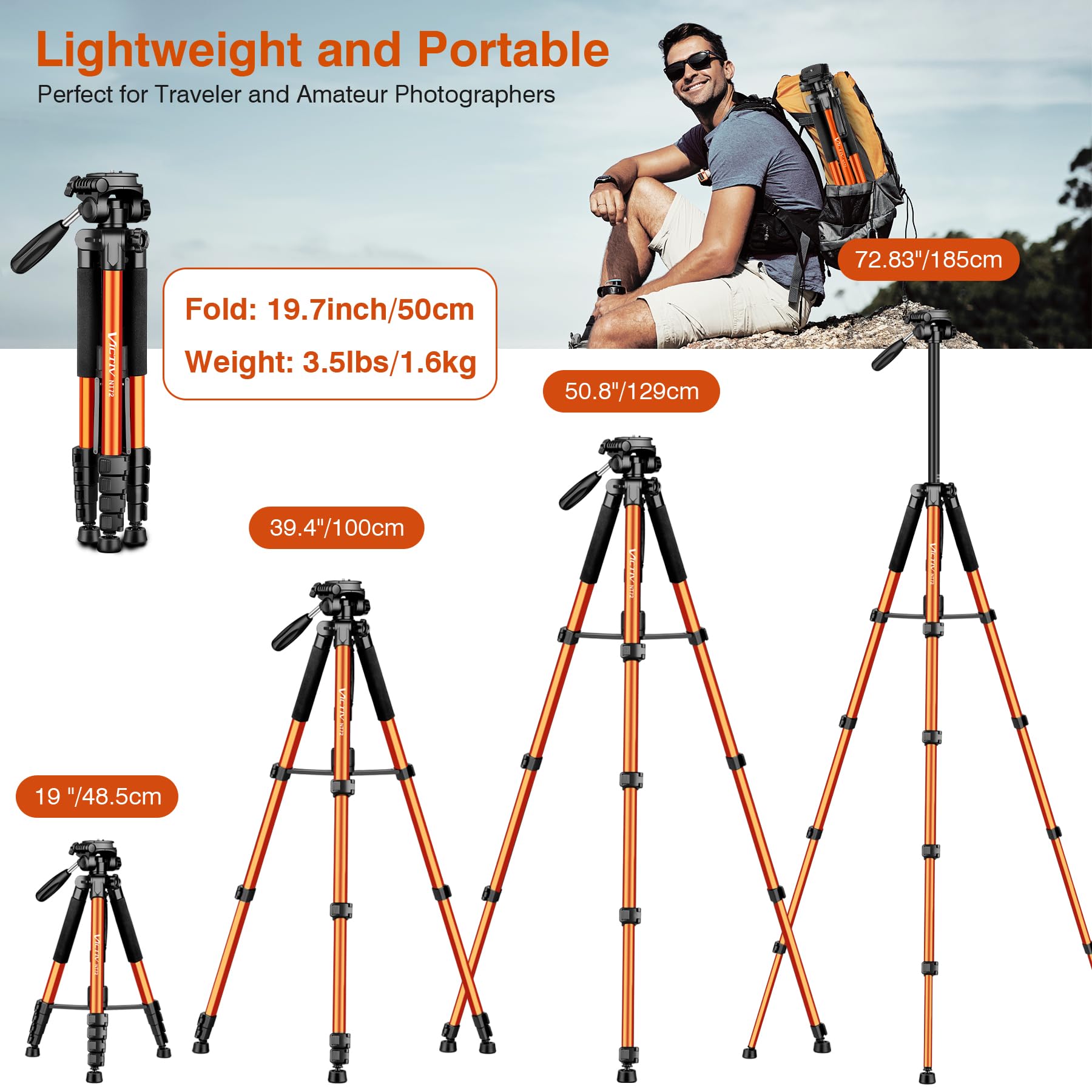 Victiv Tripod For Camera, 72" Tall Camera Tripod & Monopod With Remote, Professional Heavy Duty Compact Camera Stand For Phone, Dslr, Spotting Scope, Telescope, Binocular