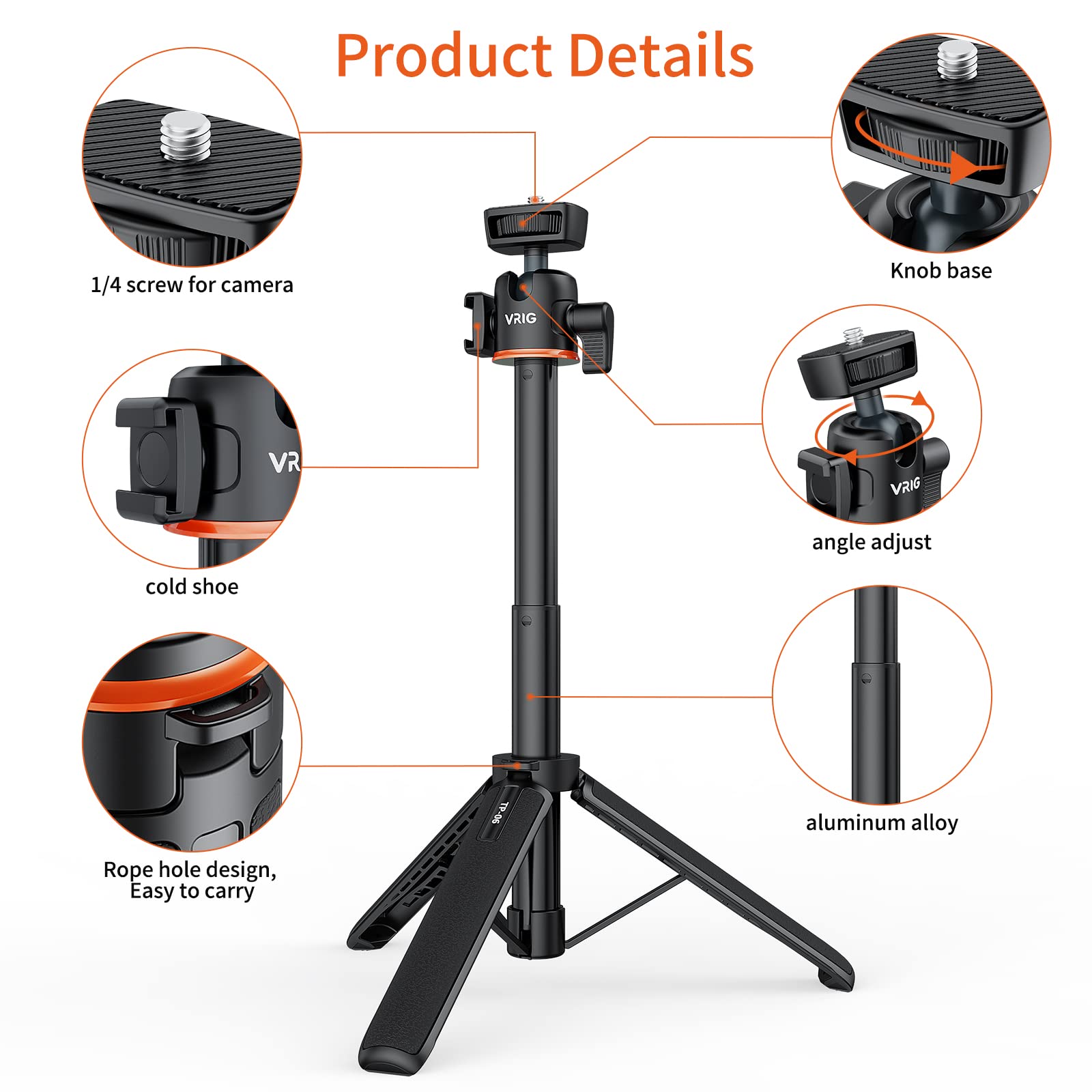 Vrig Select Uurig 21.6" Extension Pole Tripod, Mini Selfie Stick Tripod Stand Handle Grip For Dji Osmo Pocket 3 Webcam Canon G7X Mark Iii Sony Zv-1 Rx100 Vii A6400 A6600 Cameras Vlogging