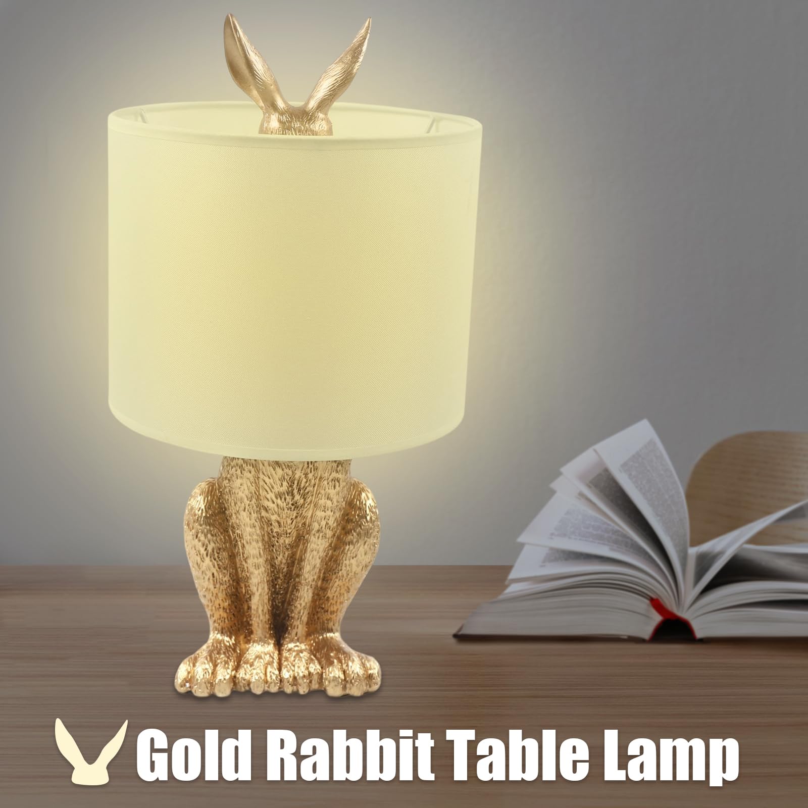 Tfcfl Modern Golden Rabbit Table Lamp, Creative Cute Bunny Desk Light For Bedroom Bedside, Office, Living, Dining & Study Room, E26 Bulb Base, 60W Max (Bulb Not Included)