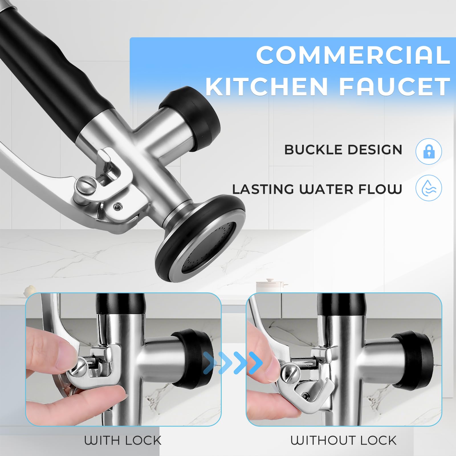 Fgkq Led Kitchen Faucets With Pull Down Sprayer, Commercial Kitchen Faucets, Two Head Kitchen Sink Faucets, High Pressure Faucet For Kitchen Sink, Stainless Steel, Brushed Nickel