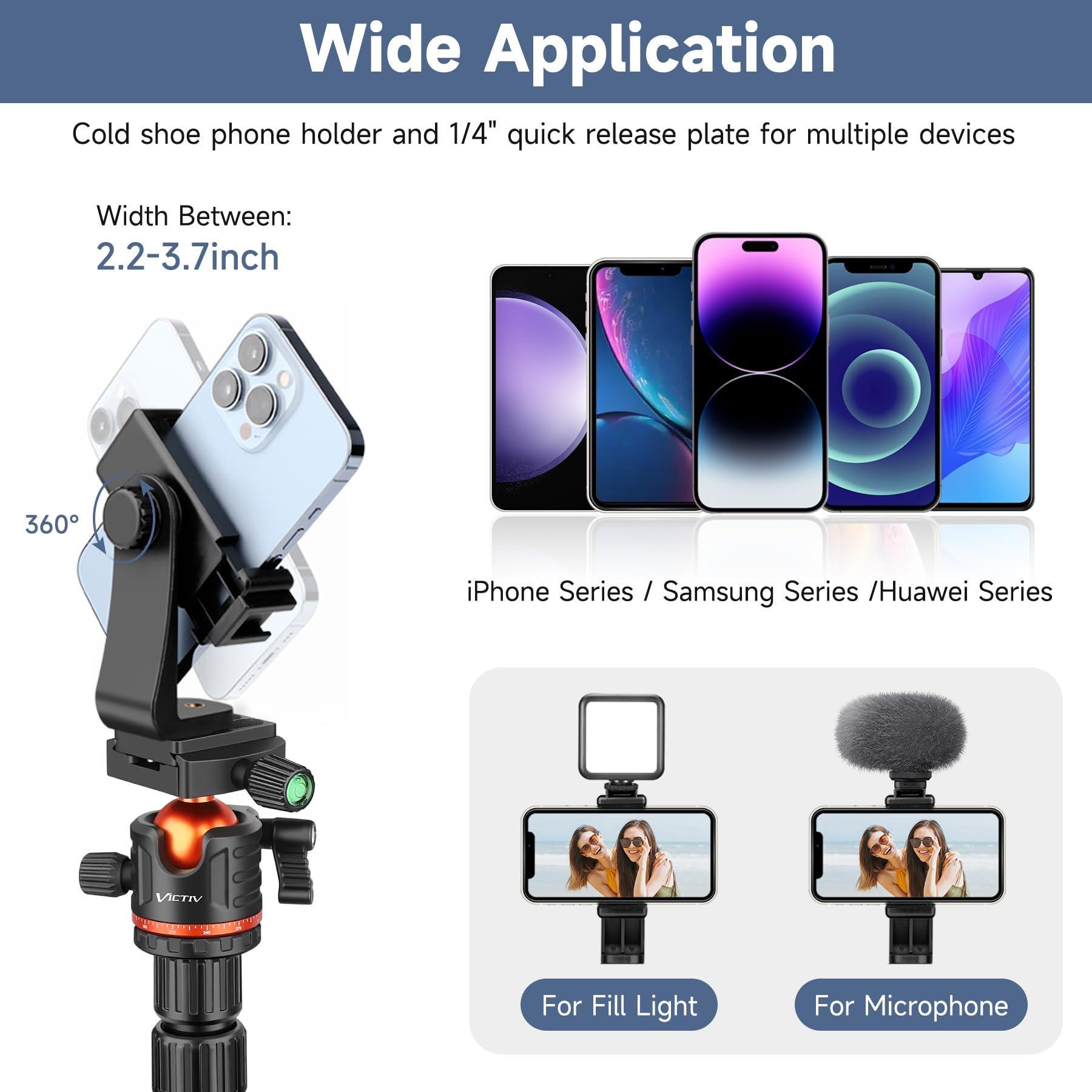 Victiv 76 Inch Camera Tripod Stand With 360° Panorama Ball Head, Universal Phone Holder, Portable Bag, Entry-Level Lightweight Travel Compact Tripod, Compatible With Canon Sony Cameras Dslr Gopros