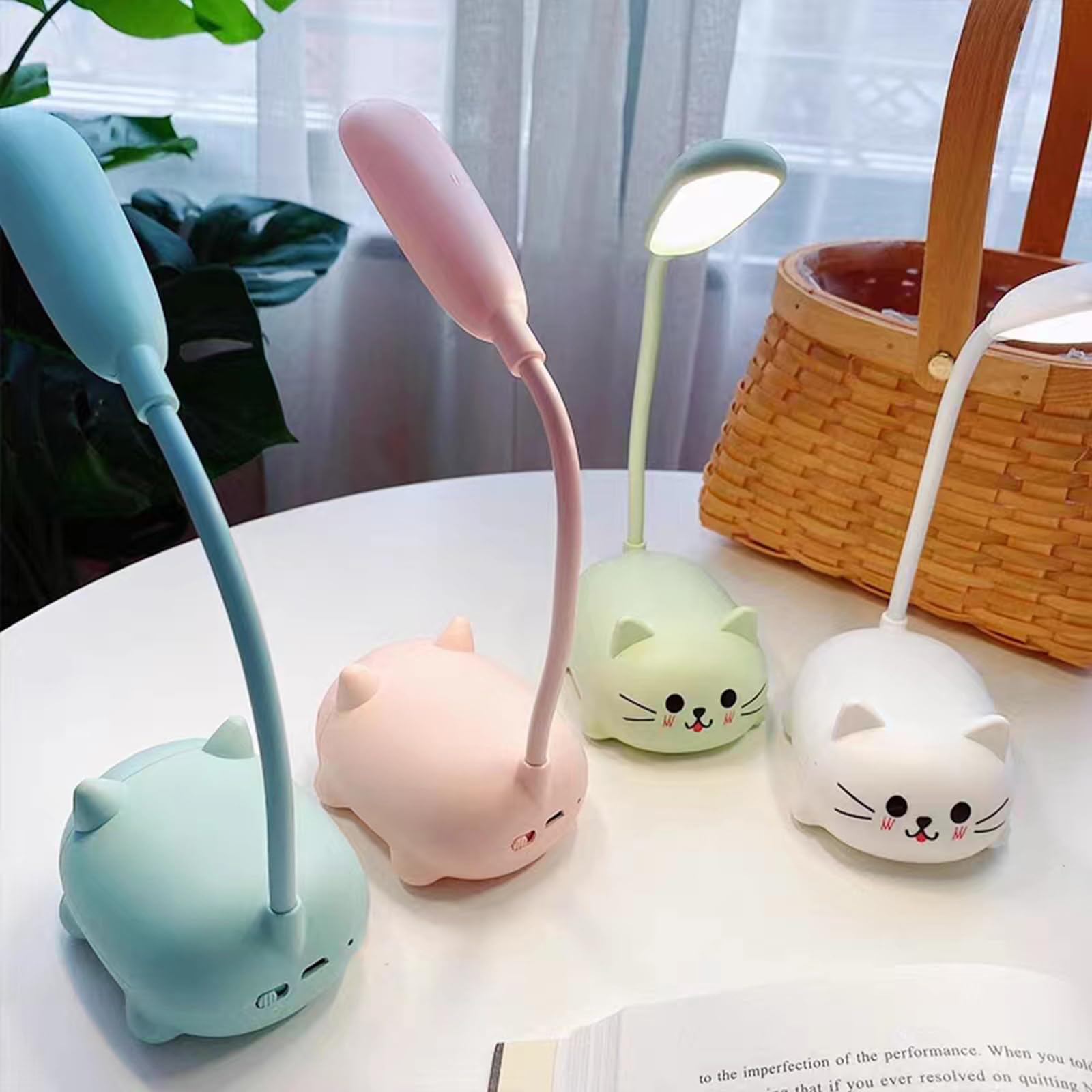 Neioaas Led Desk Lamp For Kids, Cute Cat Lamp Usb Rechargeable Reading Light,Portable Led Table Light, Flexible Gooseneck Eye-Care Cartoons Small Desk Lamp Girls (Pink)
