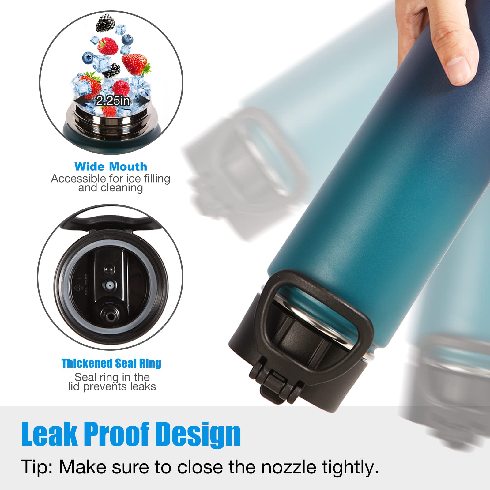 Volhoply Insulated Water Bottles With Straw Bulk 2 Pack, 22 Oz Stainless Steel Sports Bottle