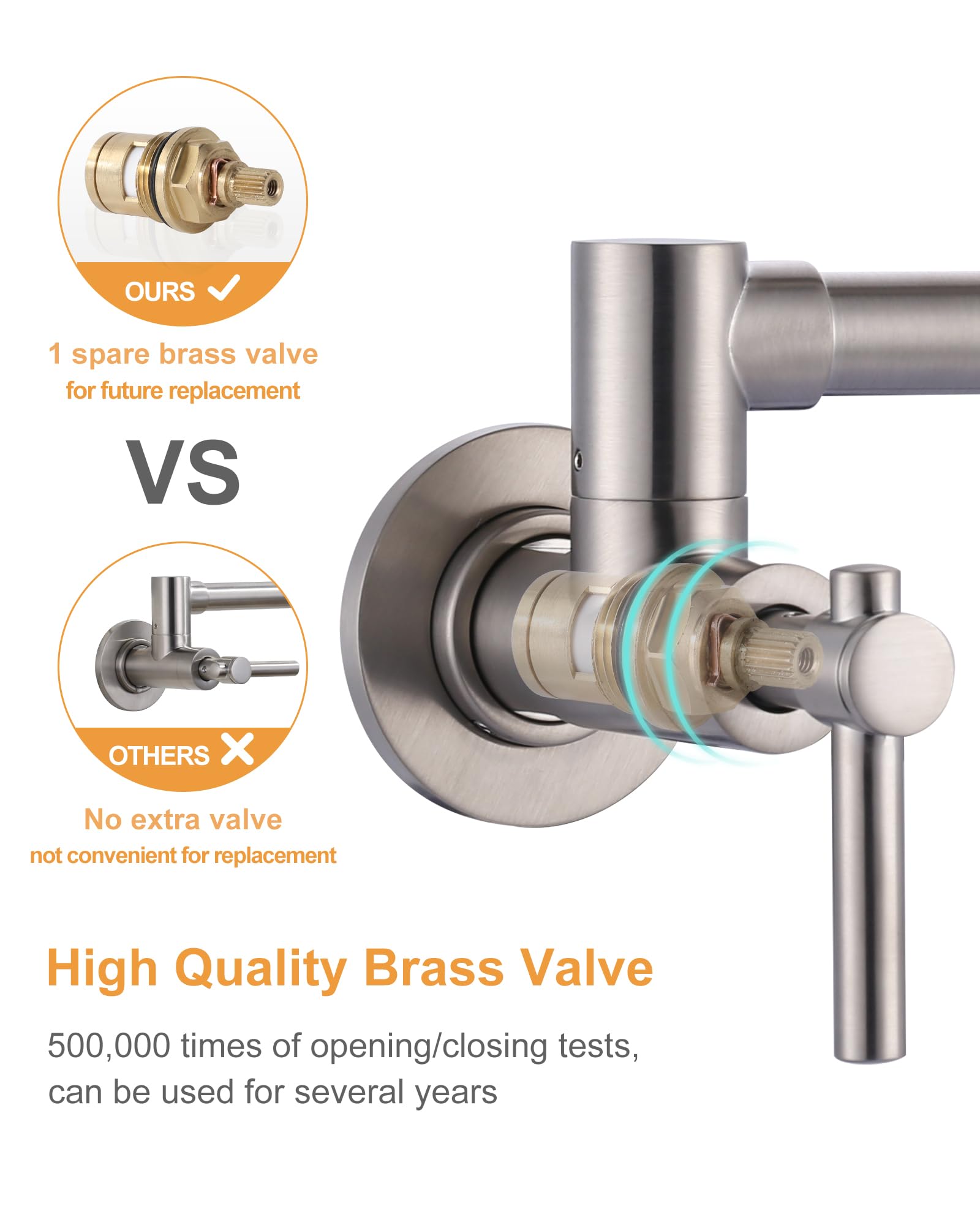 Iviga Pot Filler Faucet, Brass Wall Mount Kitchen Faucet Brushed Nickel Folding Stretchable With Double Joint Swing Arm Single Hole 2 Handles For Kitchen, Stove Faucet