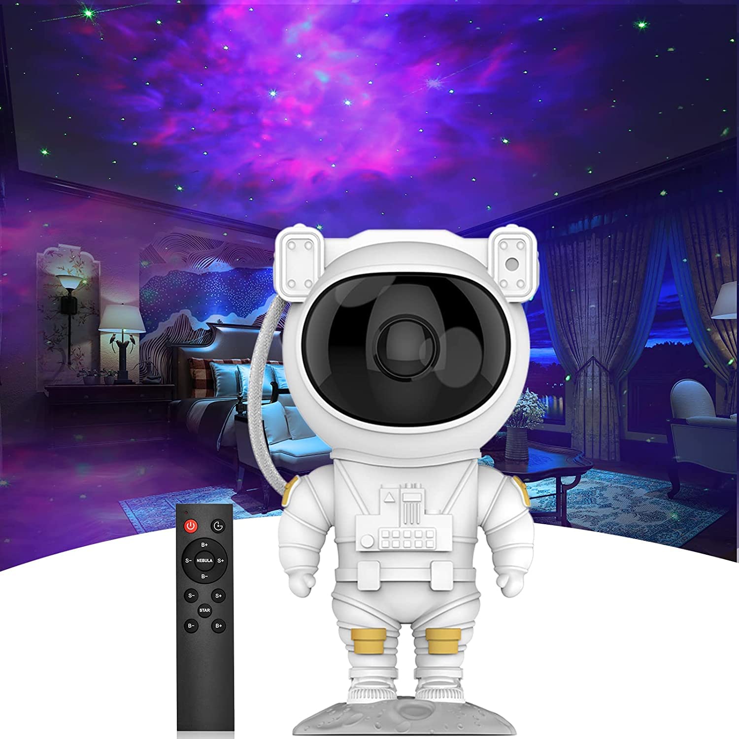 Leanju Star Projector Galaxy Night Light Astronaut Starry Nebula Ceiling Led Lamp With Timer And Remote For Kids