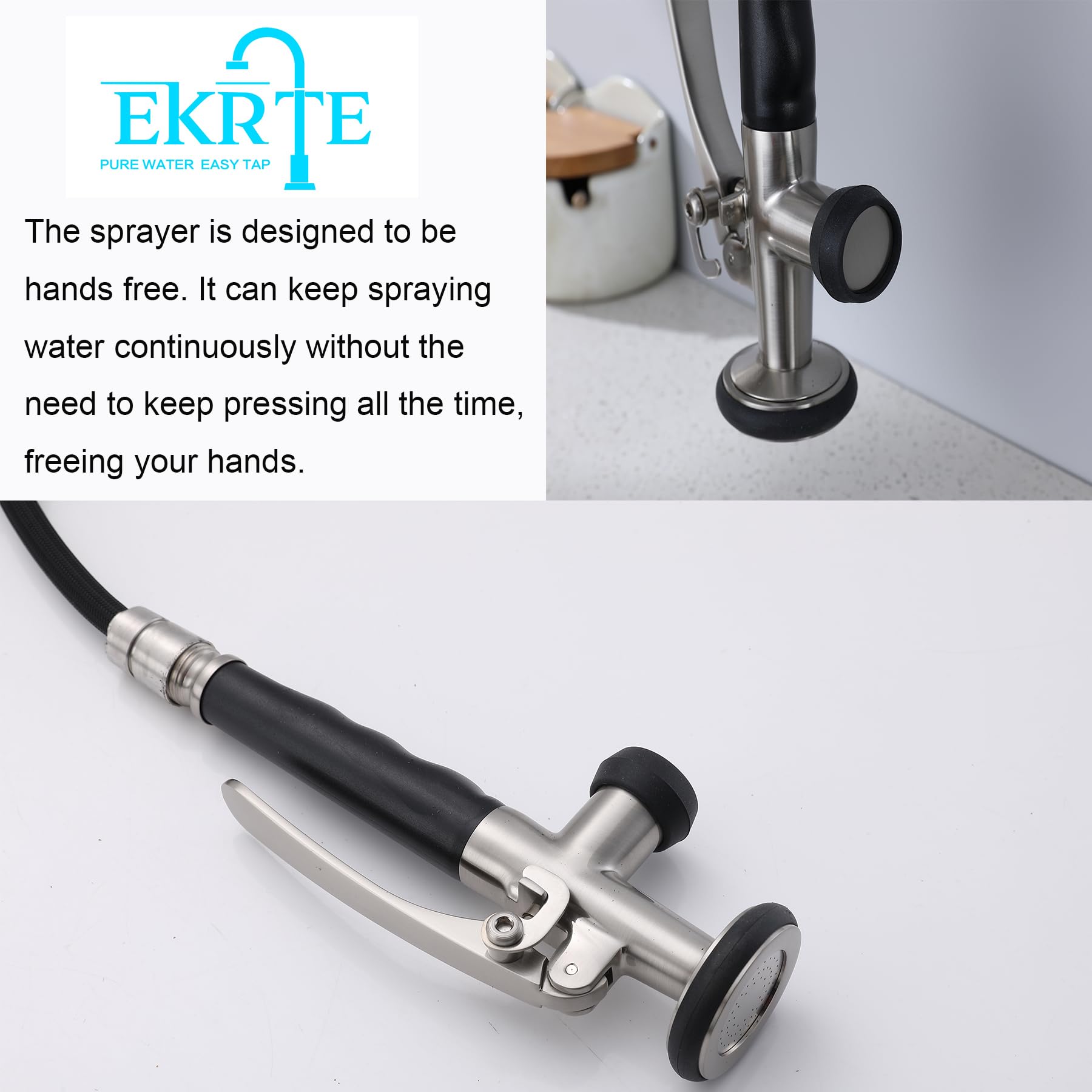 Ekrte Kitchen Sink Faucet With Pull Down Sprayer, 3 In 1 Water Filter Purifier Faucets, Heavy Duty Commercial Style Kitchen Faucet,Brushed Nickel Filter Water Kitchen Faucet