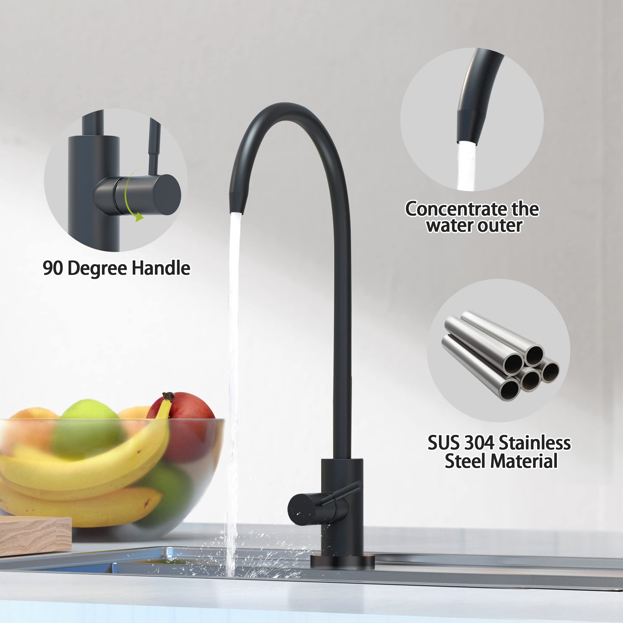 Kinglev Drinking Water Faucet, Kitchen Water Filter Faucet Sink Faucet For Drinking Water Purifier Filter Filtration System, 1/4" Tube, Lead-, Black Brushed Sus304 Stainless Steel By Kinglev…