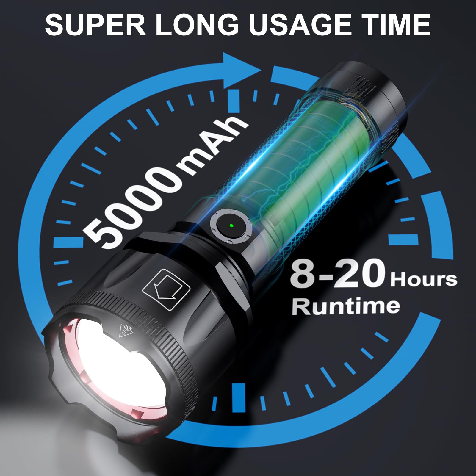 Grentay Flashlights 1800.000 High Lumens, Rechargeable Super Bright Flashlight With 5 Light Modes, Zoomable, Ip67 Waterproof, Powerful Utility Flashlight For Home Emergencies Camping