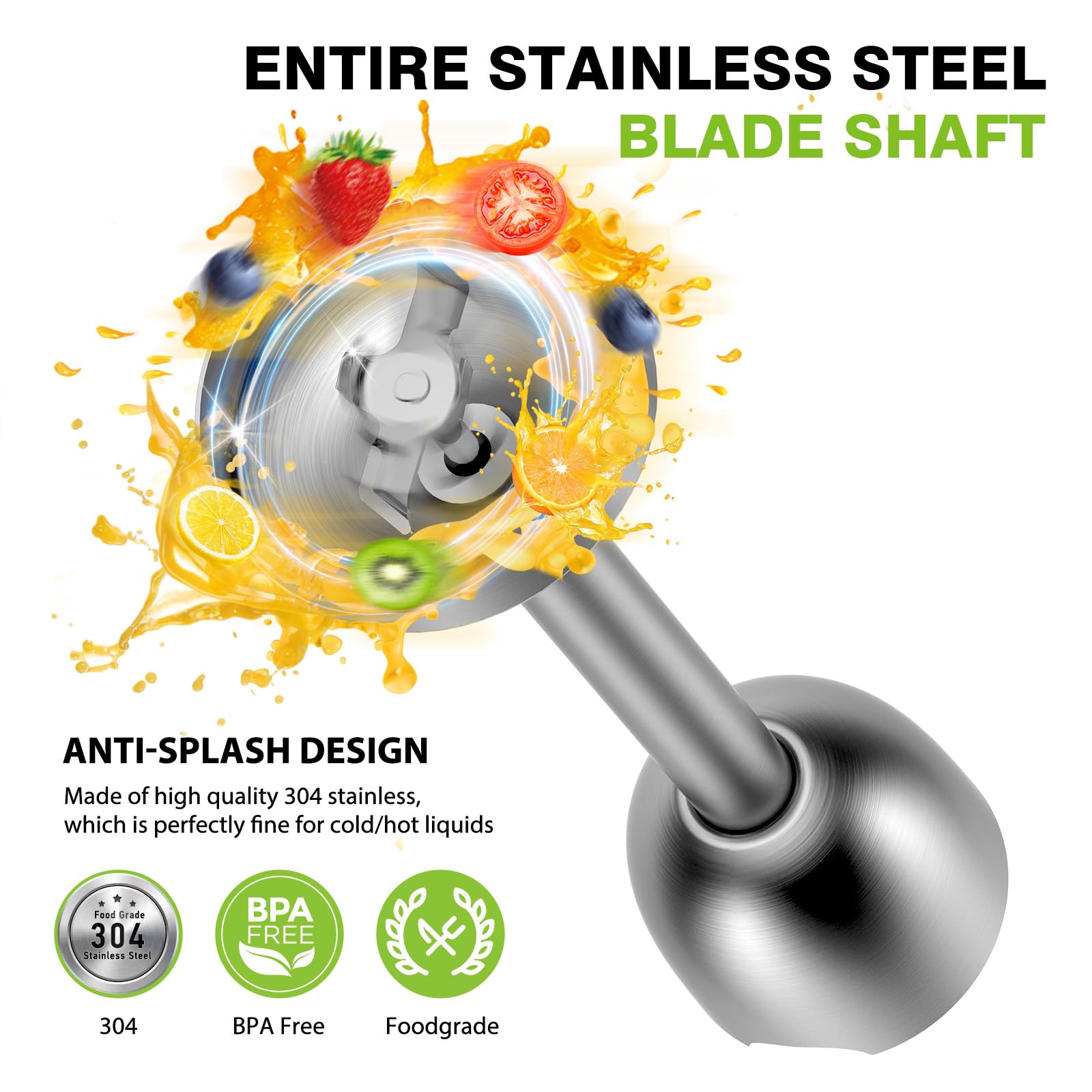 Koios Immersion Hand Blender, 5-In-1 Hand Blender With Entire Stainless Steel Blender Shaft, Full Copper Motor, Built In 12 Speed Turbo Stick Blender, Handheld Blender For Baby Food, Smoothies, Soups