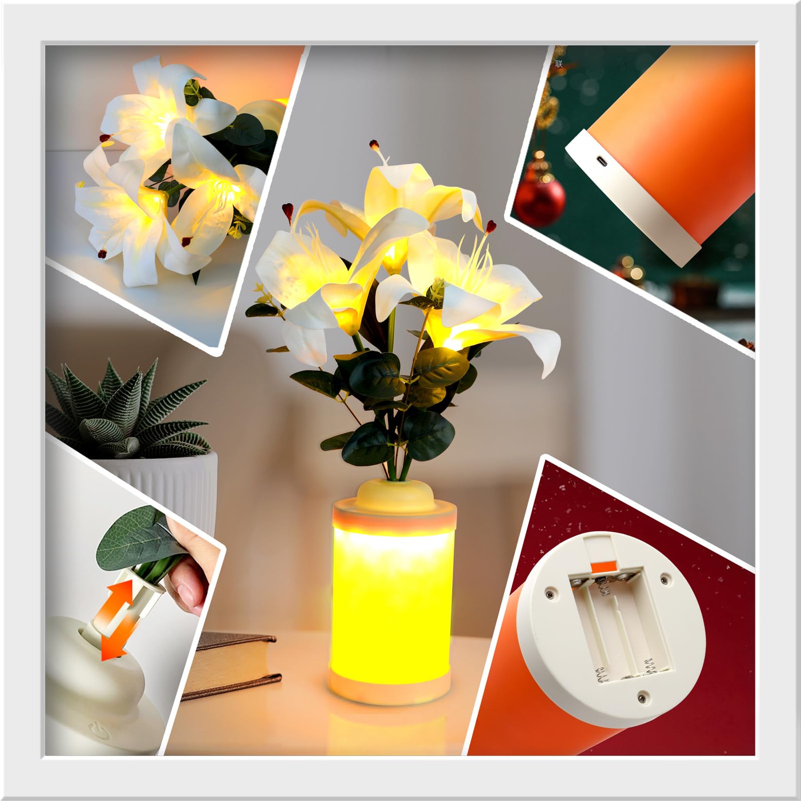 Oputik Lily Flower Table Lamp,Artificial Flowers Touch Lamp Night Light For Bedside Bedroom Living Room,Wedding Hotel Home Decor,Christmas Birthday For Women/Mom/Kids And Friend