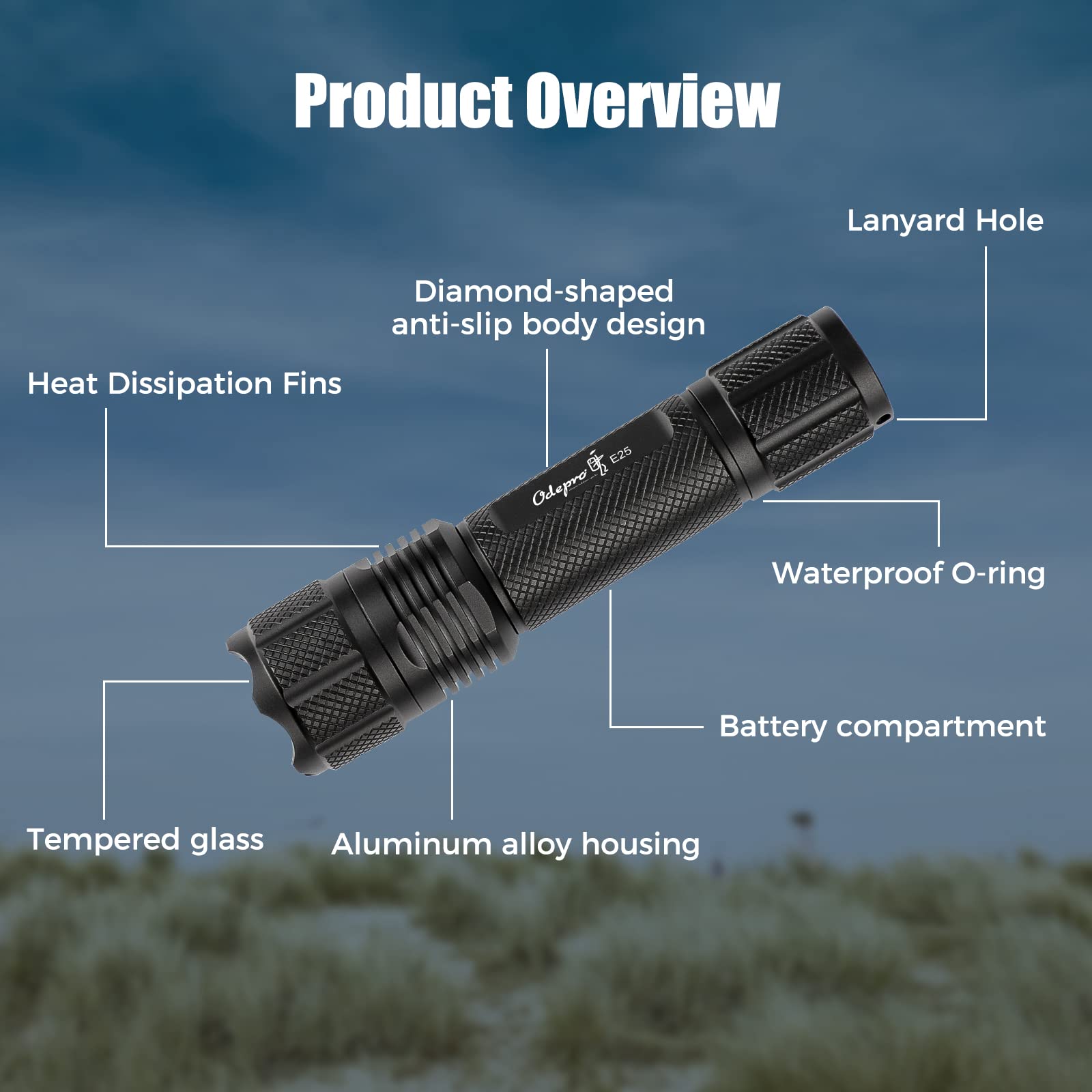 Odepro E25 Led Flashlight, 500 Lumen Small Compact Bright Edc Pocket Flashlights With High/Low/Sos Light Modes, Ipx6 Waterproof, For Outdoor Camping Searching Emergency