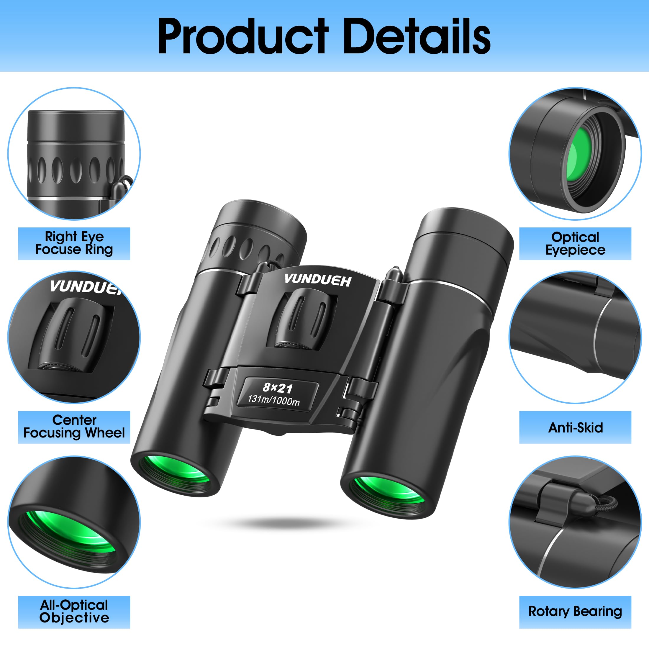 Vundueh Compact Hd Binoculars For Adults And Kids, Children Small High Powered Binoculars With Clear Low Light Night Vision, Mini Pocket Lightweight Waterproof For Hunting Bird Watching Travel Concert