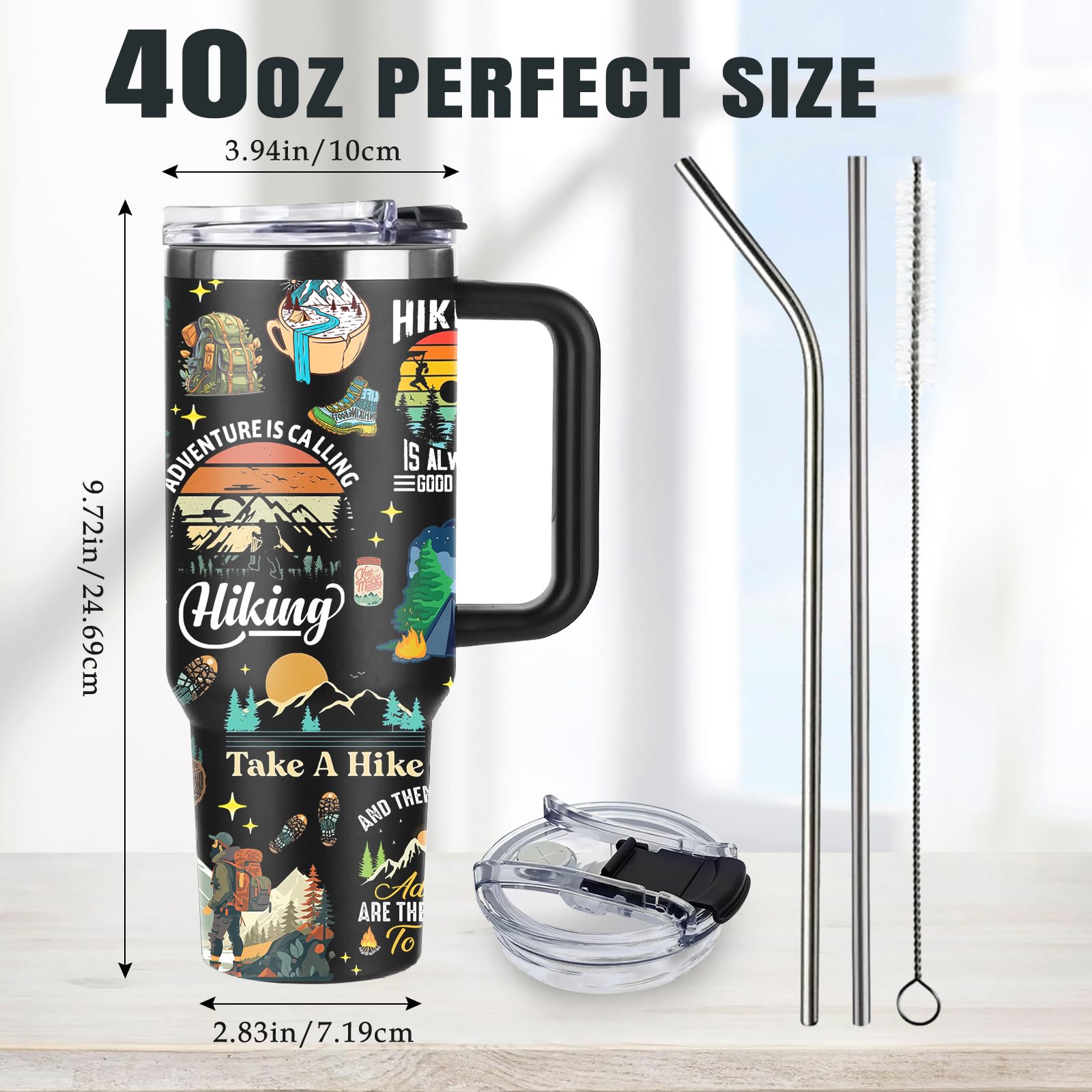 40Oz Insulated Hiking Water Bottle - Double Wall Vacuum Coffee Tumbler For Outdoor Adventures