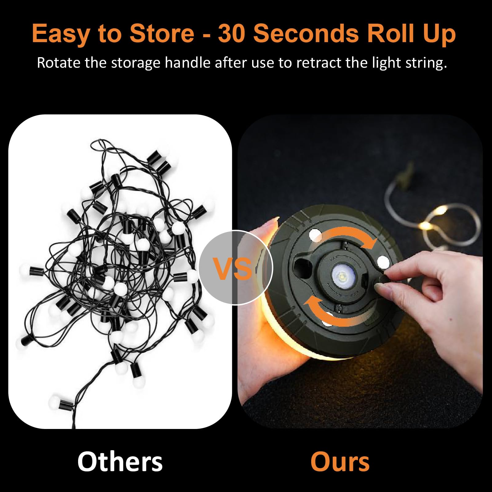 Venqibyz Camping String Lights, 4 In 1 Outdoor Camping Lantern With 8 Lighting Modes, Quick Storage, Camping Essentials Gear 32.8Ft Lamp Lights Waterproof, Rechargeable Tent Lights For Garden Hiking Christmas