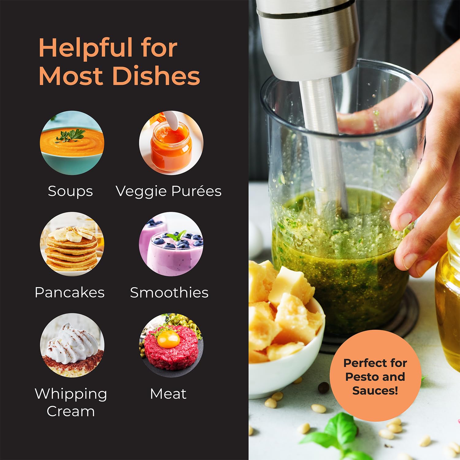 Mueller Immersion Blender Handheld 8 Speed Stainless Steel Electric Hand Blender, 3 In 1 Emulsion Blender Handheld With Turbo Mode, Stick Blender Emulsifier For Kitchen For Soup, Smoothie, Puree