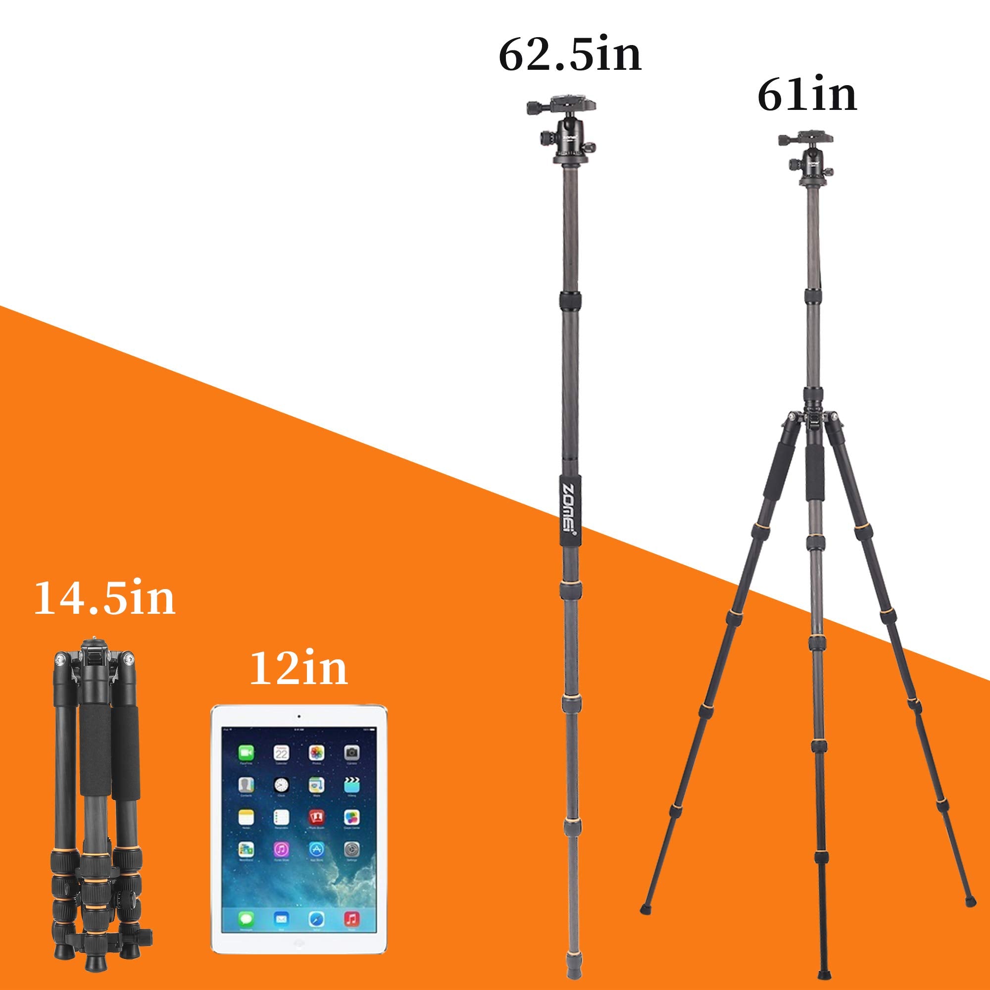 Yessbon Zomei Carbon Fiber Q666C Tripod Heavy Duty Lightweight Travel With 360 Degree Ball Head Compact For Canon Sony, Nikon, Samsung, Panasonic, Olympus, Kodak, Fuji, Cameras And Dslr