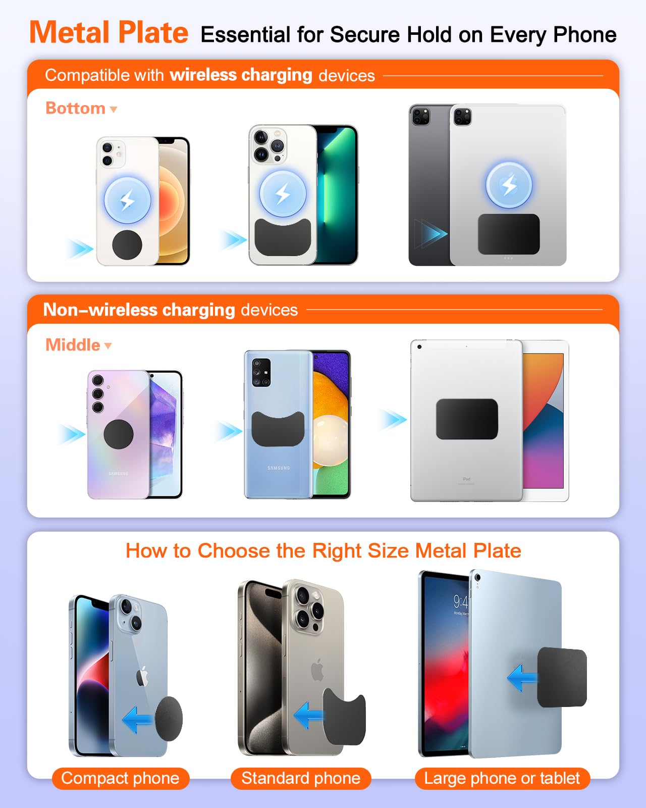 Volport Magnetic Phone Holder For Car, Industrial-Strength Suction Cup Phone Mount Windshield Dashboard, Strong Magnets Adjustable Phone Mount For Phone, Requires Metal Plate (3 Included) For Use