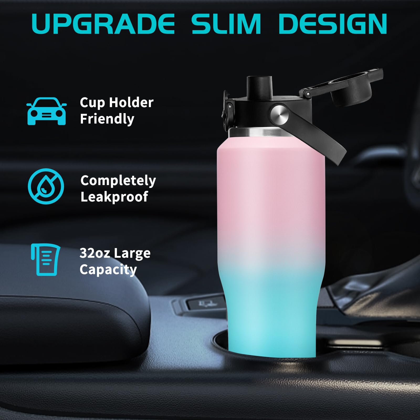 32Oz Stainless-Steel Tumblers With Straw & Sleeve - Insulated Water Bottles That Fits In Cup Holder