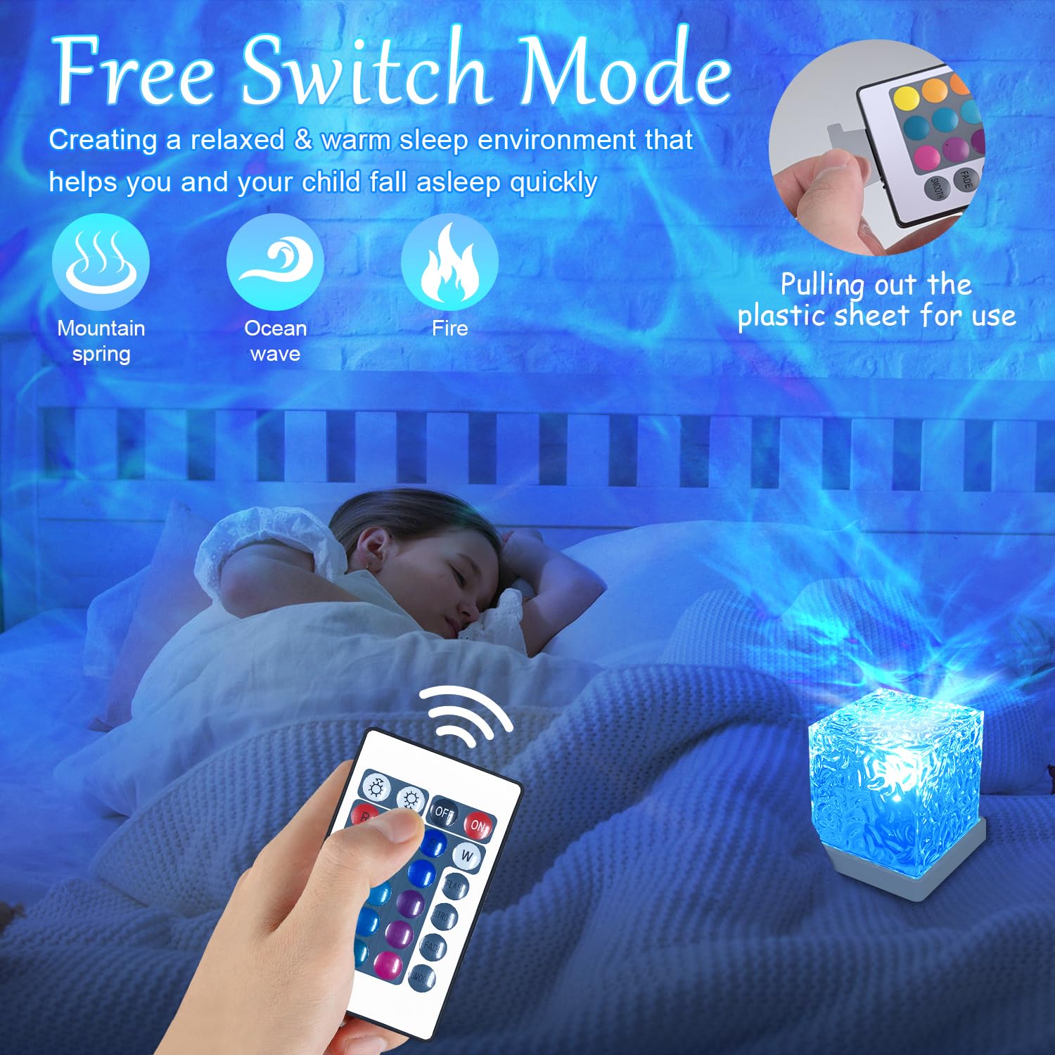 Hcrtgay Luminorthe Cube Lamp Northern Lights Projector, 16 Colors Gradual Rotating Flame Water Lights For Bedroom, Ocean Lamp With Remote Control For Office Bar Restaurant Bedroom Underwater Projector Light